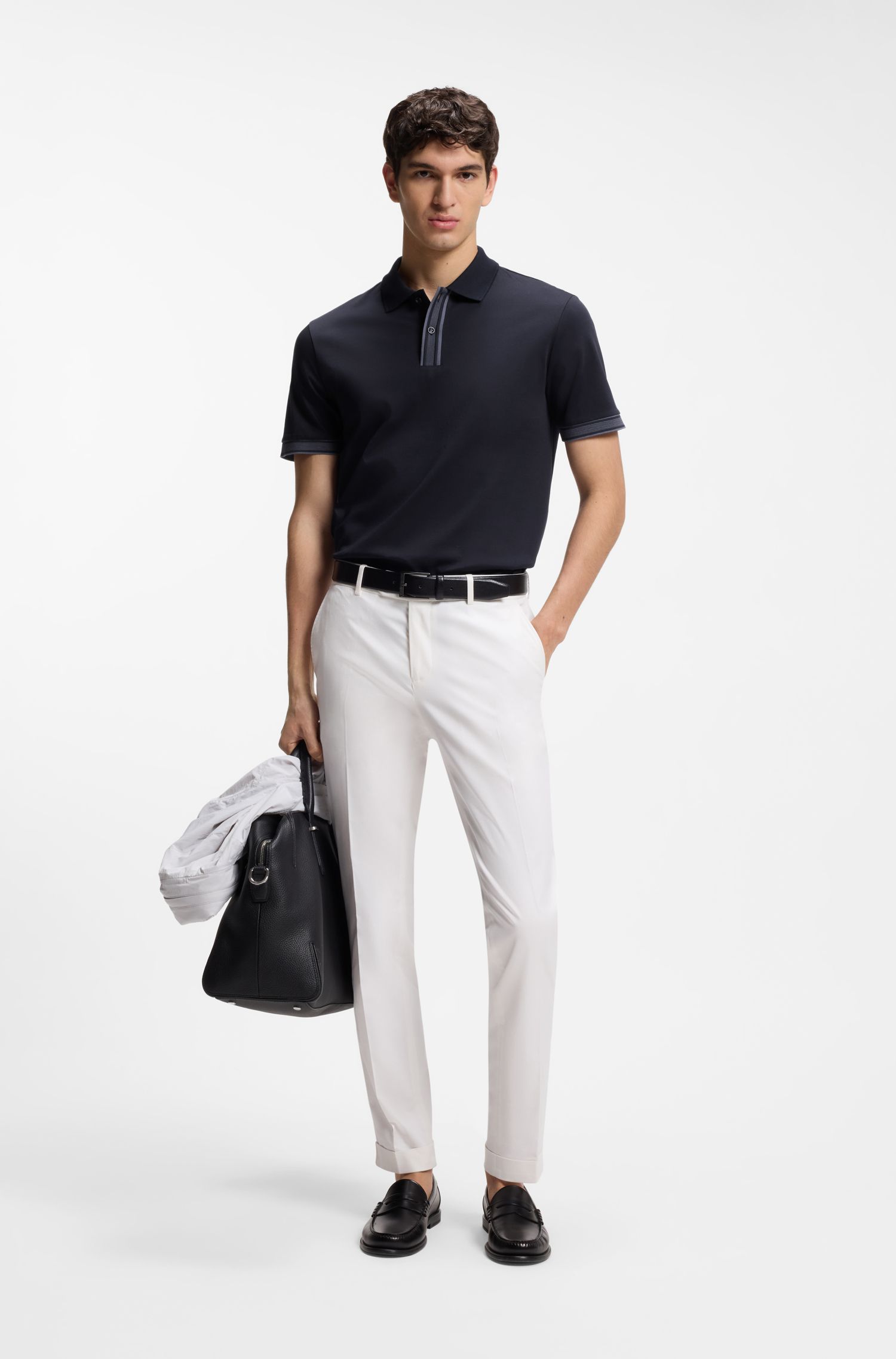 【BOSS博斯】条纹饰边丝光棉质Polo衫