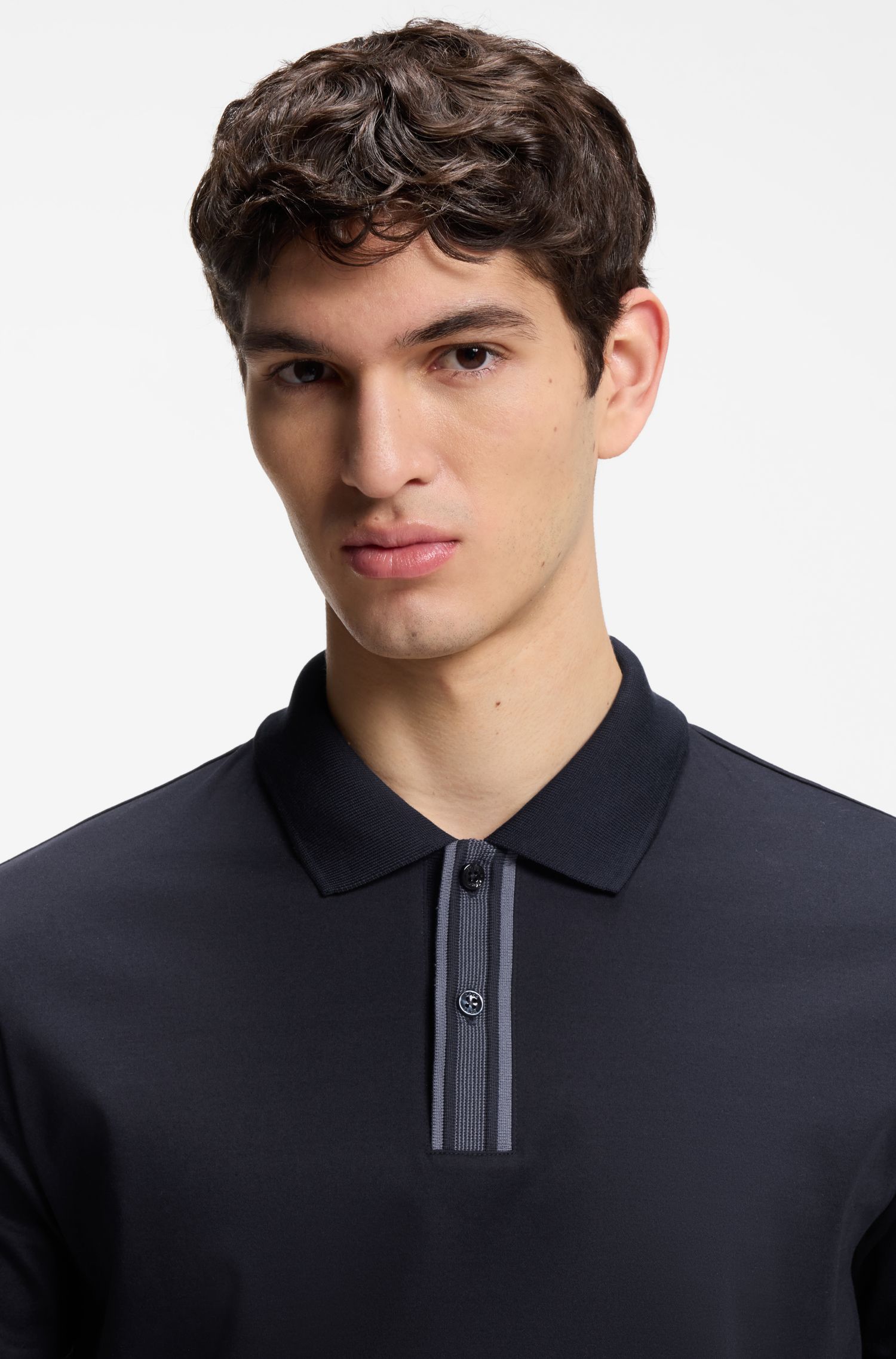 【BOSS博斯】条纹饰边丝光棉质Polo衫