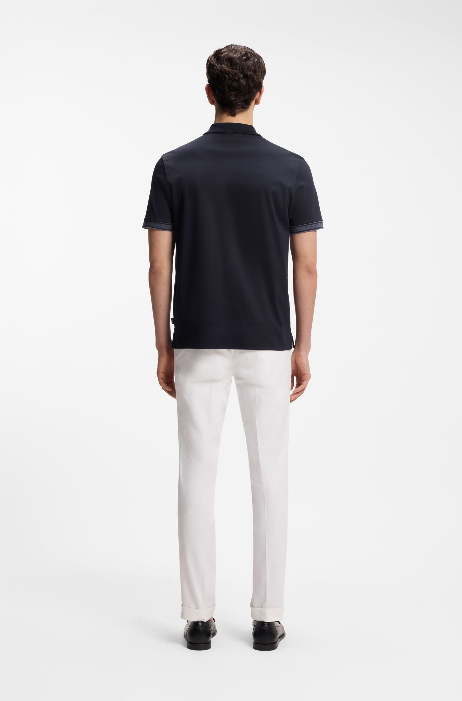 【BOSS博斯】条纹饰边丝光棉质Polo衫