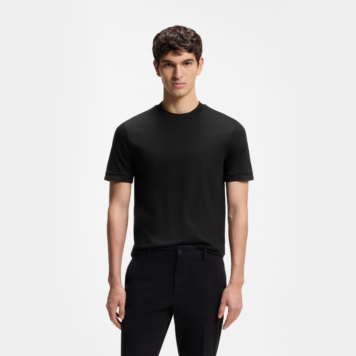 【BOSS博斯】撞色镶边丝光棉修身T恤