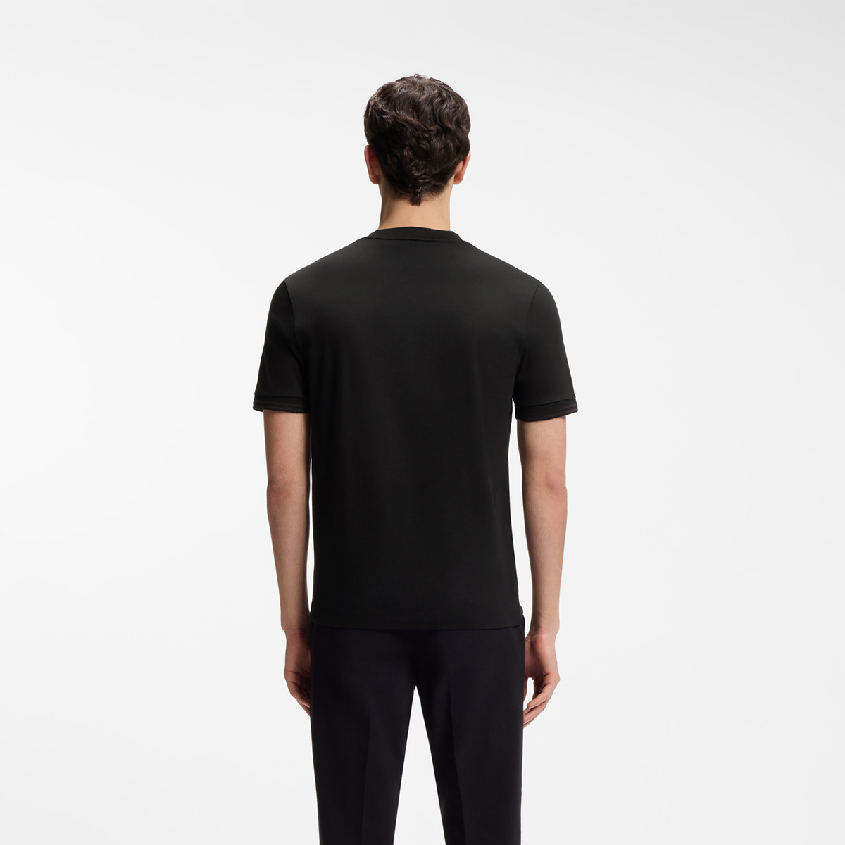 【BOSS博斯】撞色镶边丝光棉修身T恤