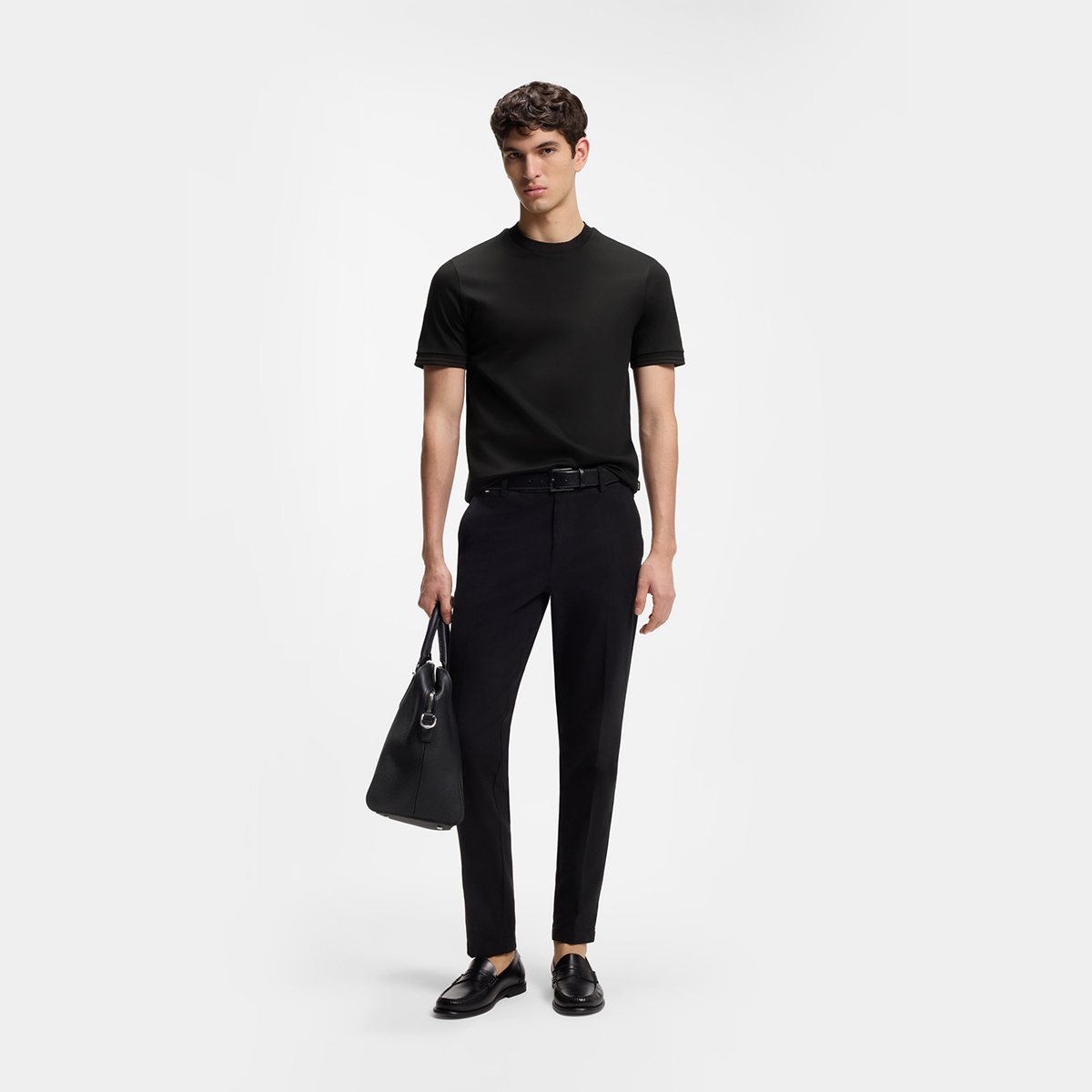 【BOSS博斯】撞色镶边丝光棉修身T恤