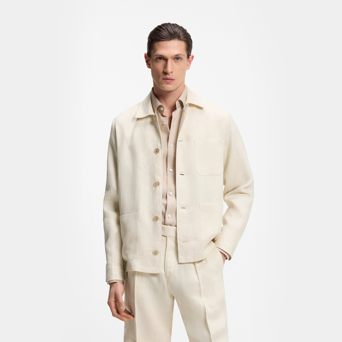 【BOSS博斯】意大利产亚麻斜纹布宽松版型外套衬衫