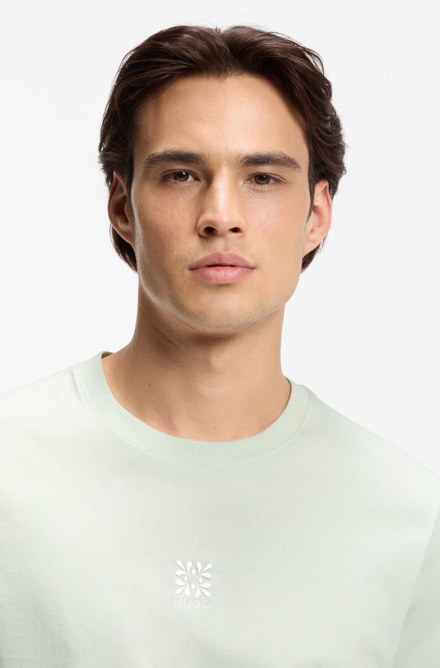 【HUGO雨果】徽标刺绣图案棉质平纹布 T 恤