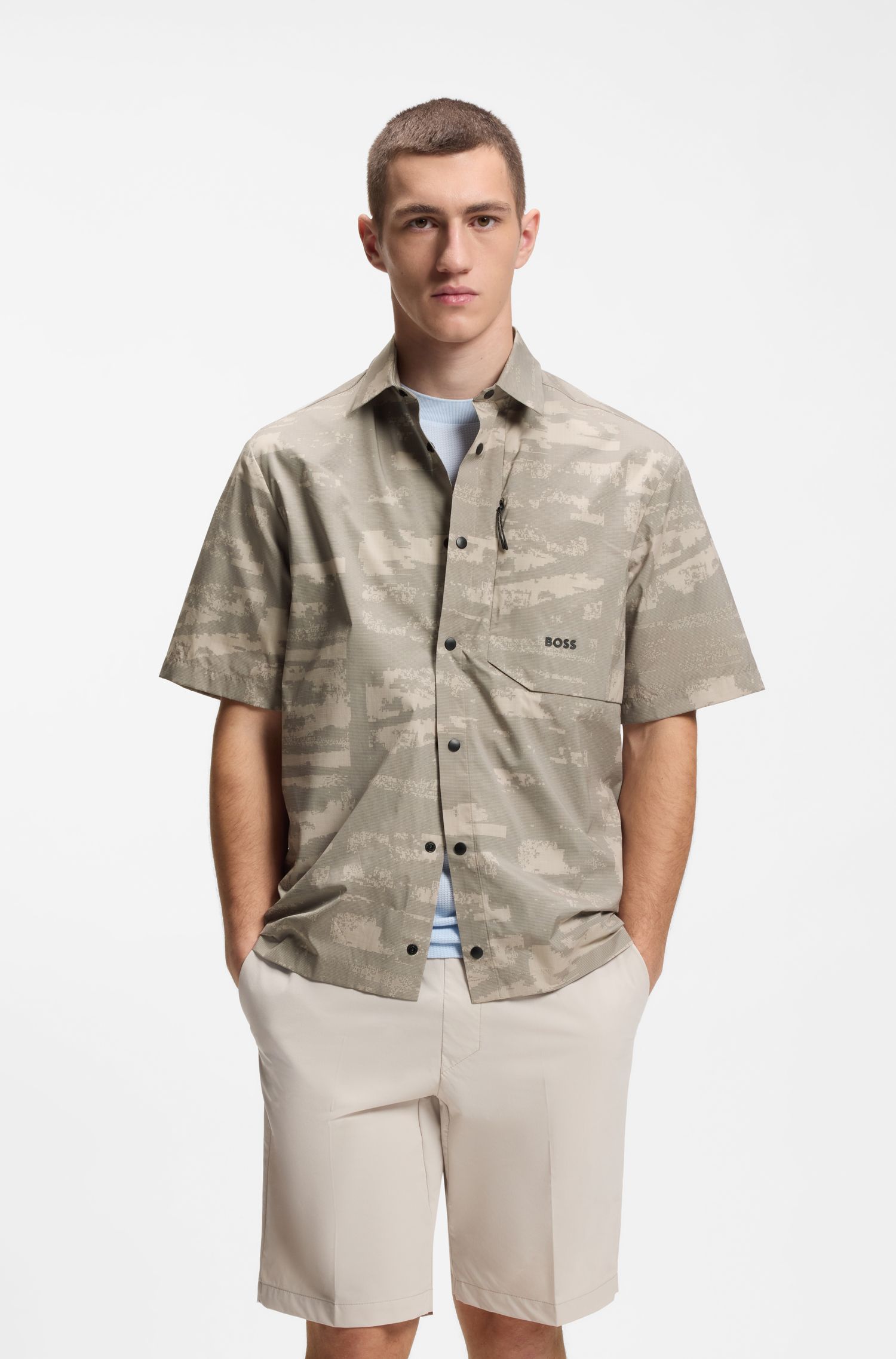 【BOSS博斯】拉链口袋印花防撕裂面料宽松版型衬衫