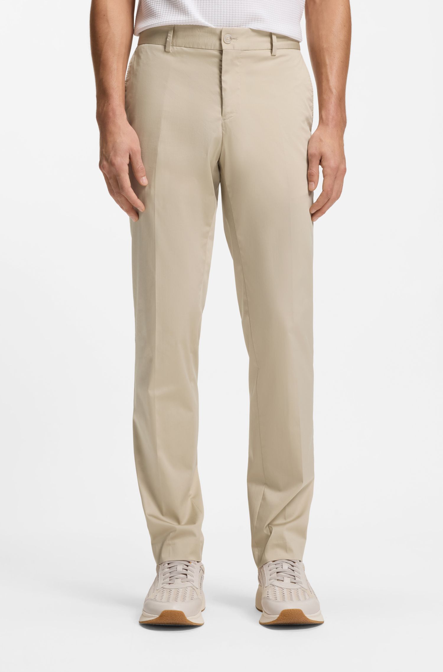 【BOSS博斯】可水洗棉质混纺修身长裤