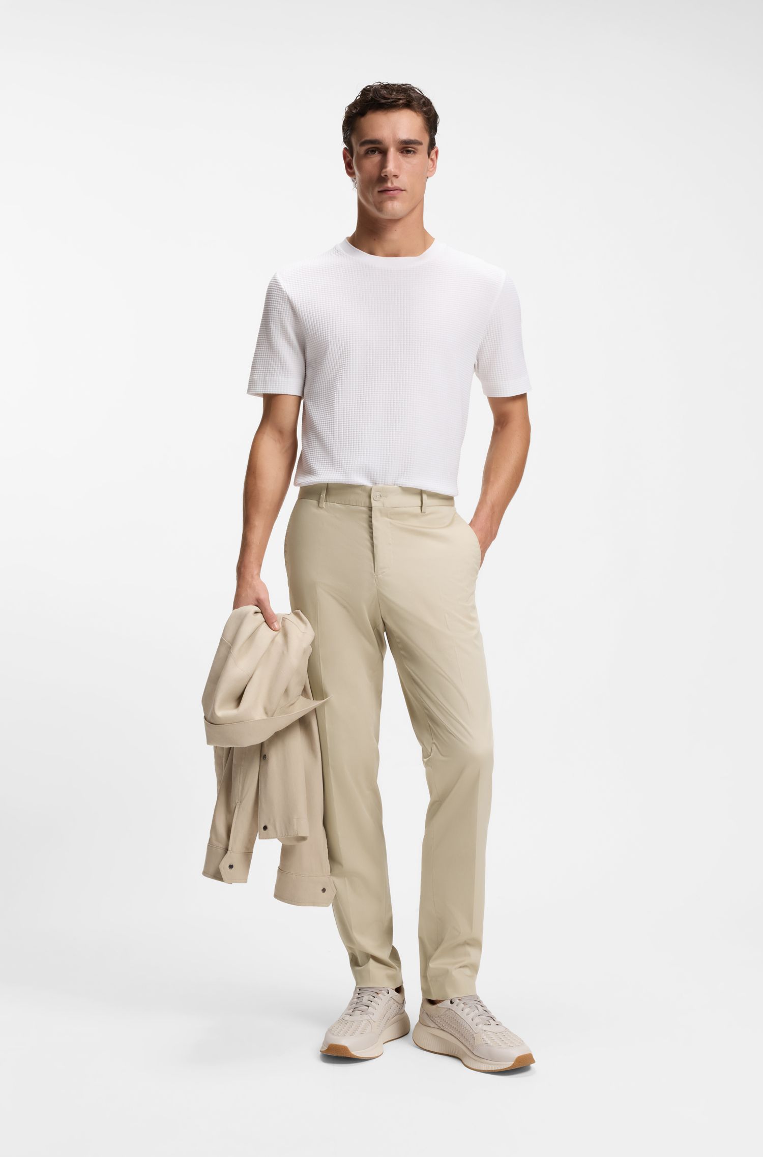 【BOSS博斯】可水洗棉质混纺修身长裤