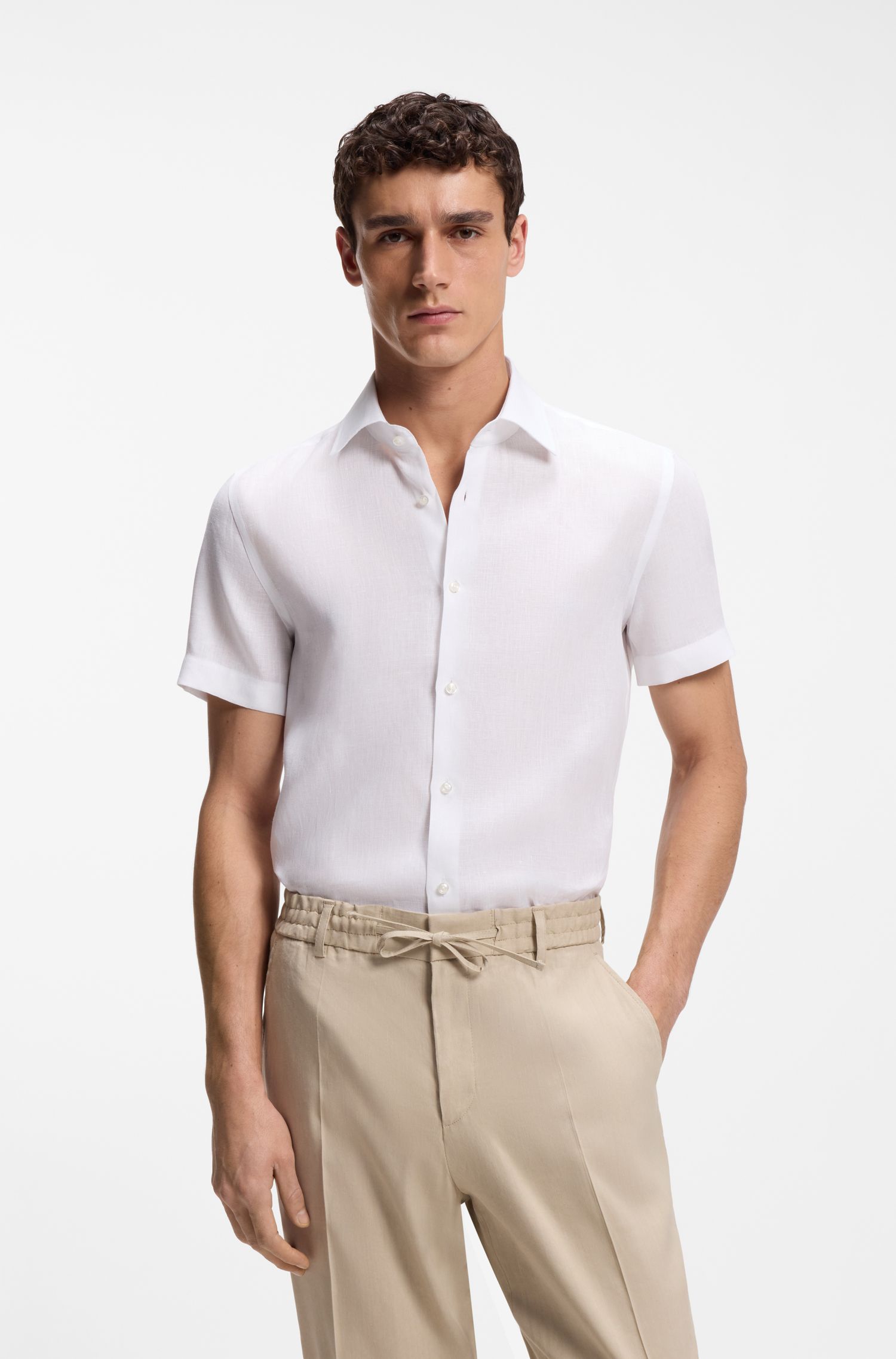 【BOSS博斯】意大利制造修身版亚麻衬衫