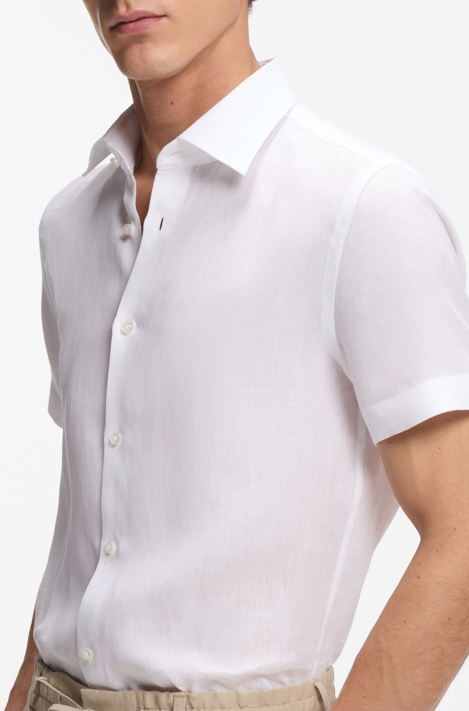 【BOSS博斯】意大利制造修身版亚麻衬衫