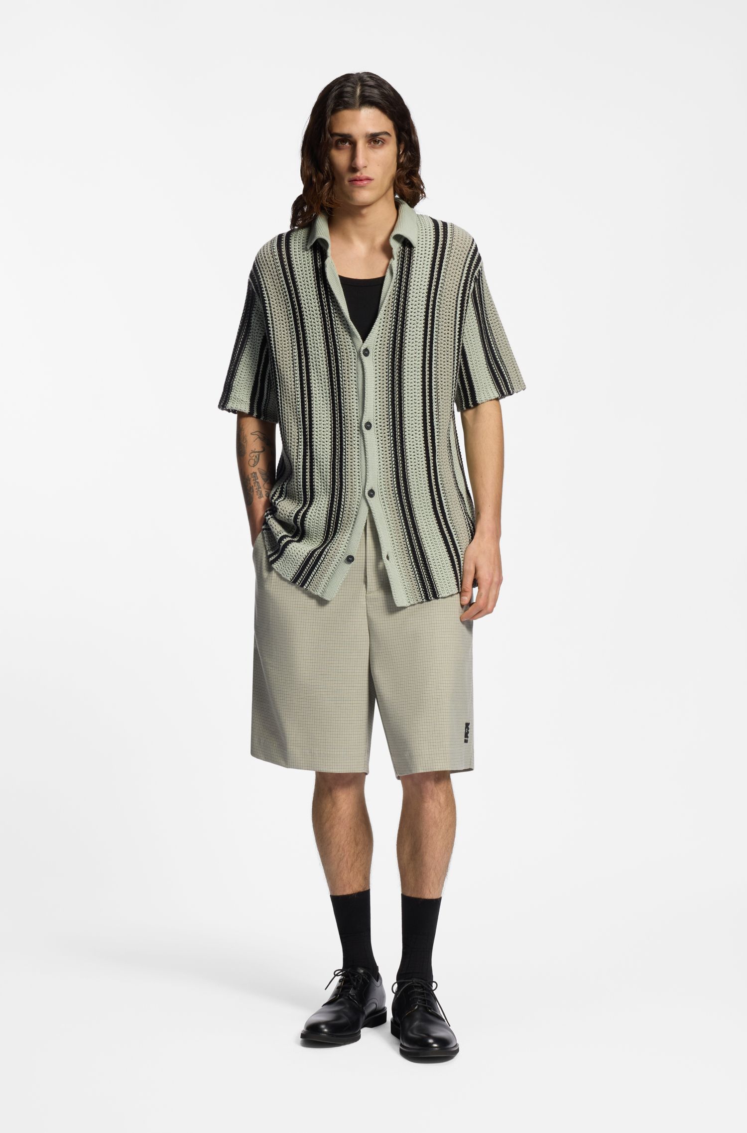 【HUGO雨果】镂空针织棉质宽松衬衫