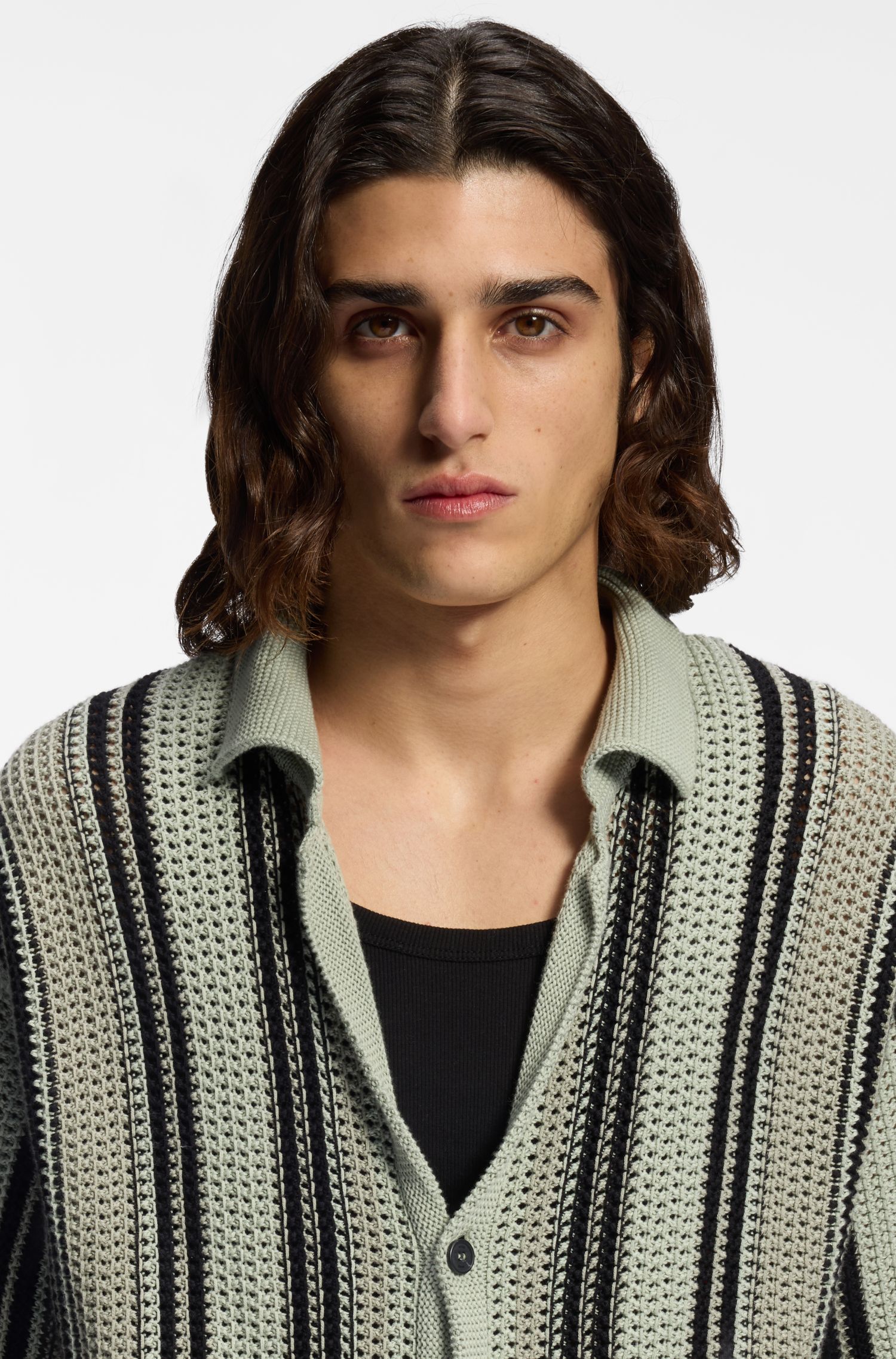 【HUGO雨果】镂空针织棉质宽松衬衫