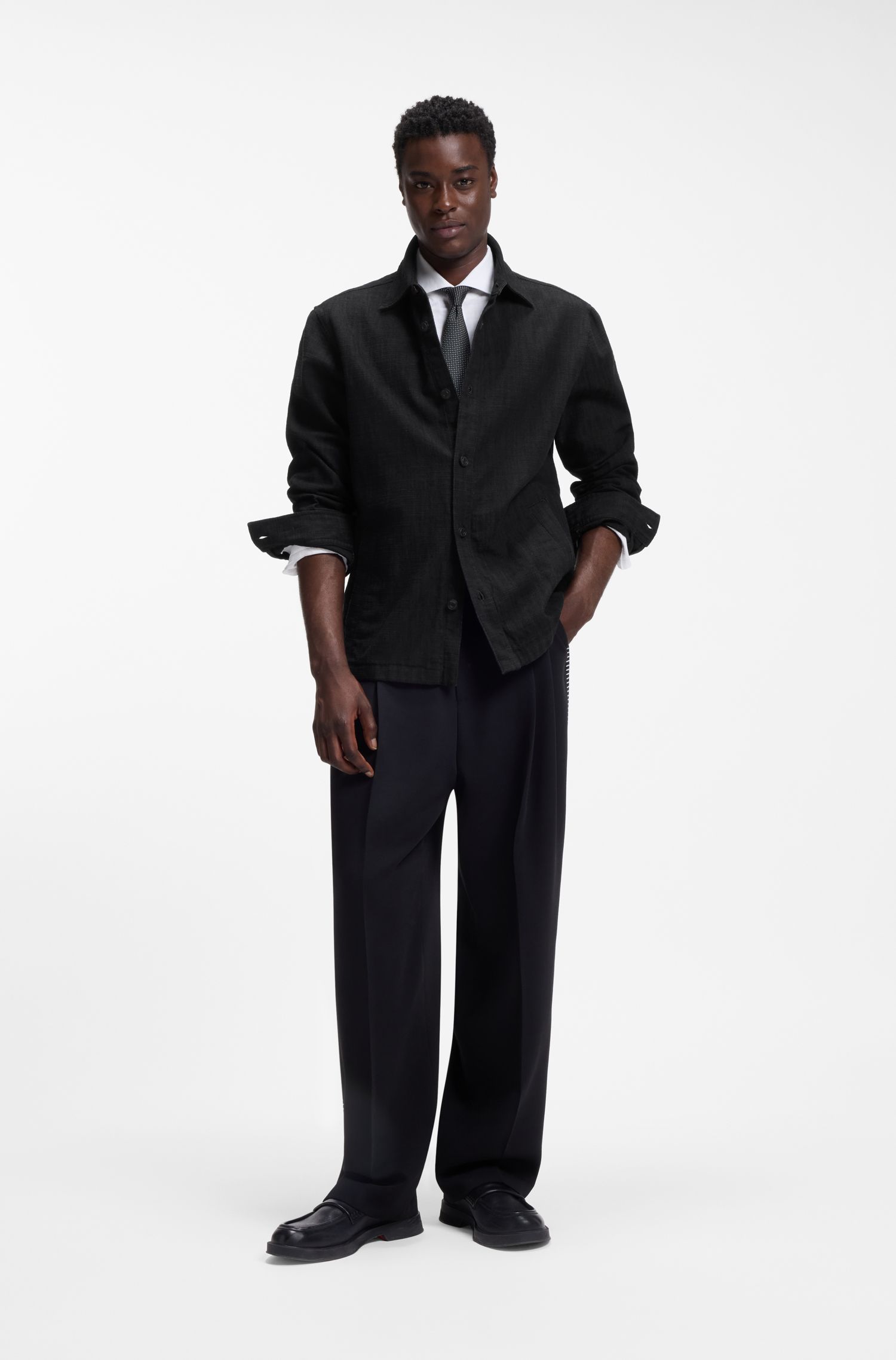 【HUGO雨果】侧口袋棉质帆布超大版型衬衫