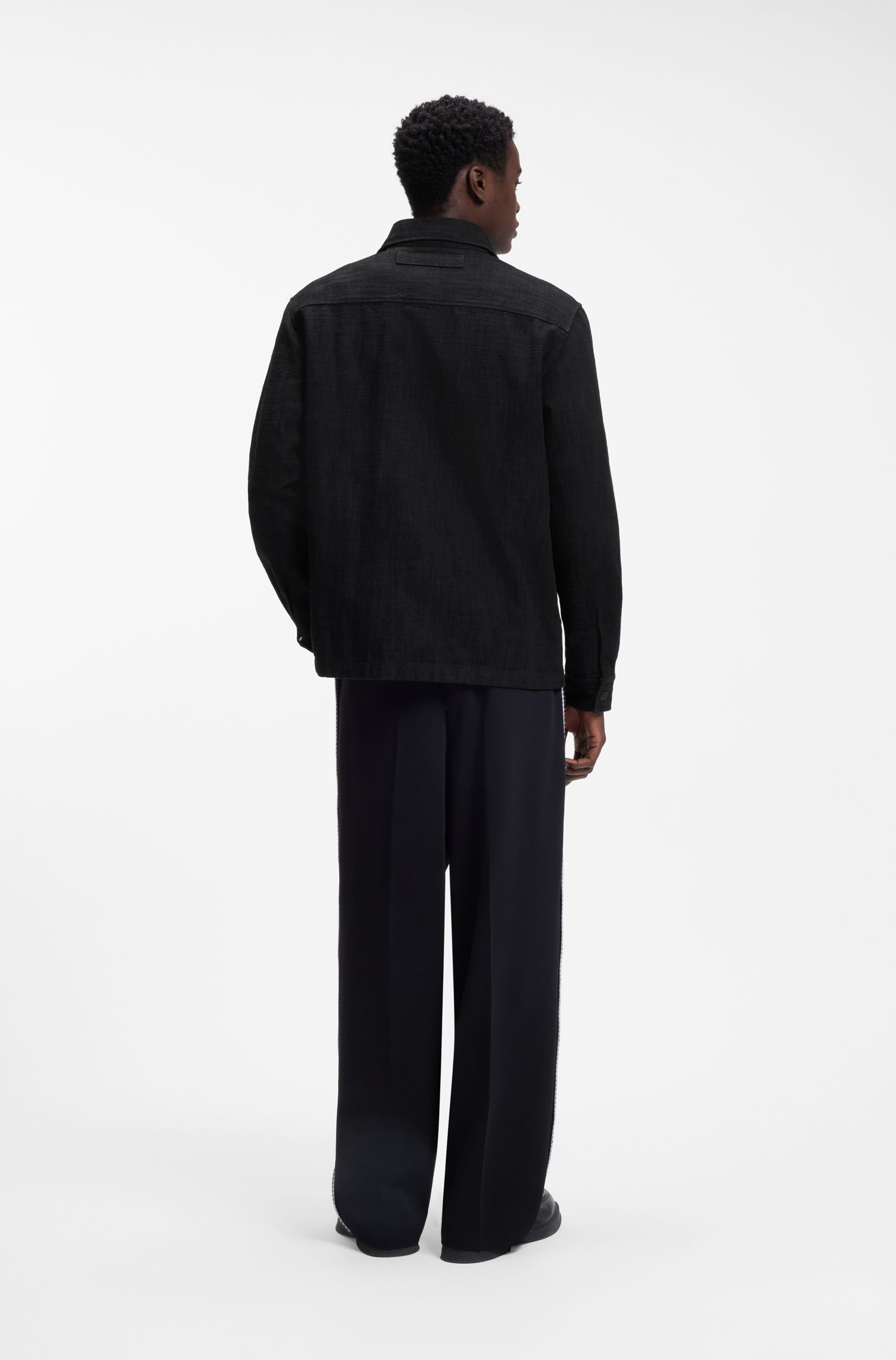 【HUGO雨果】侧口袋棉质帆布超大版型衬衫