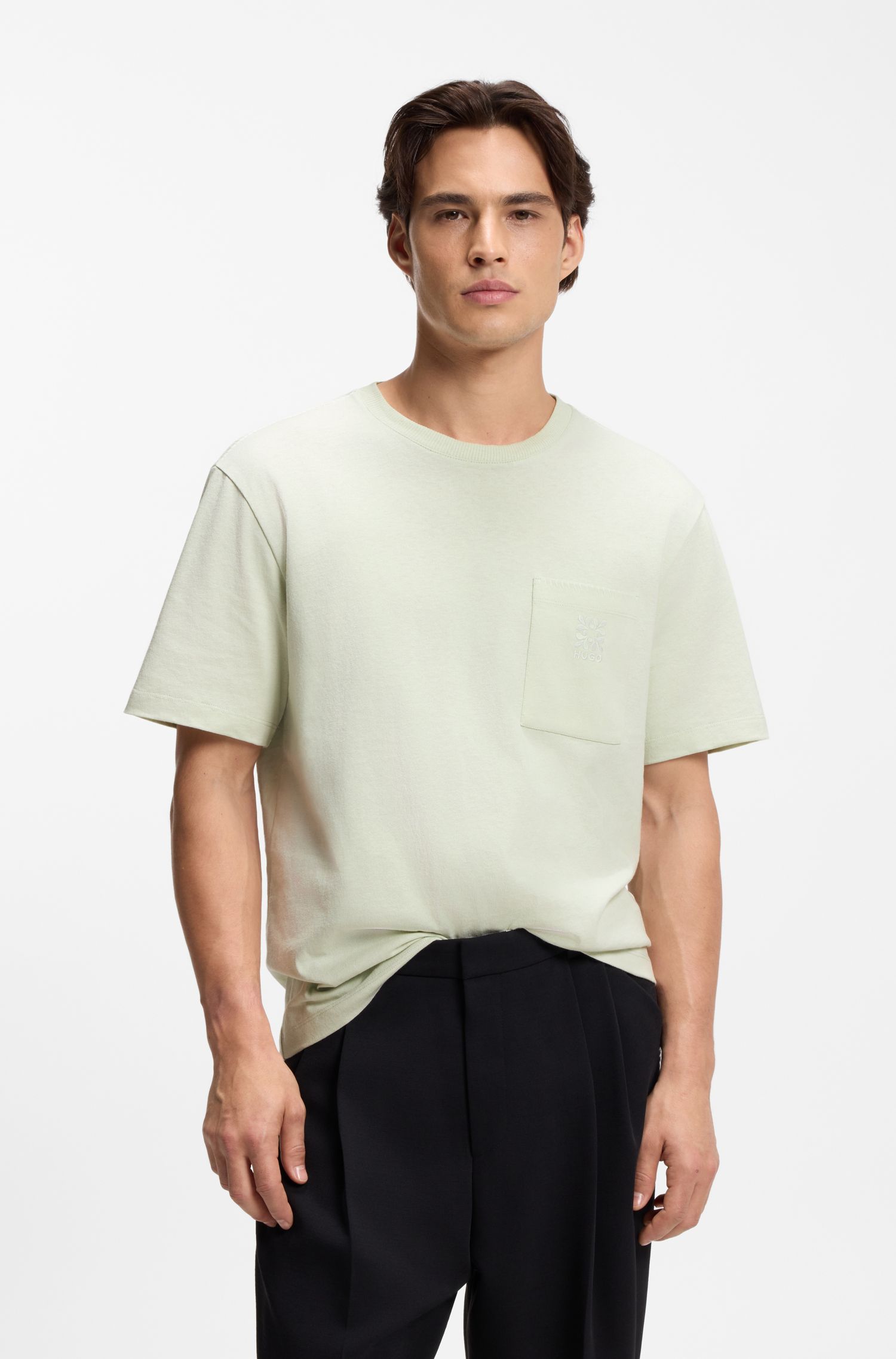 【HUGO雨果】刺绣徽标棉质平纹布 T 恤