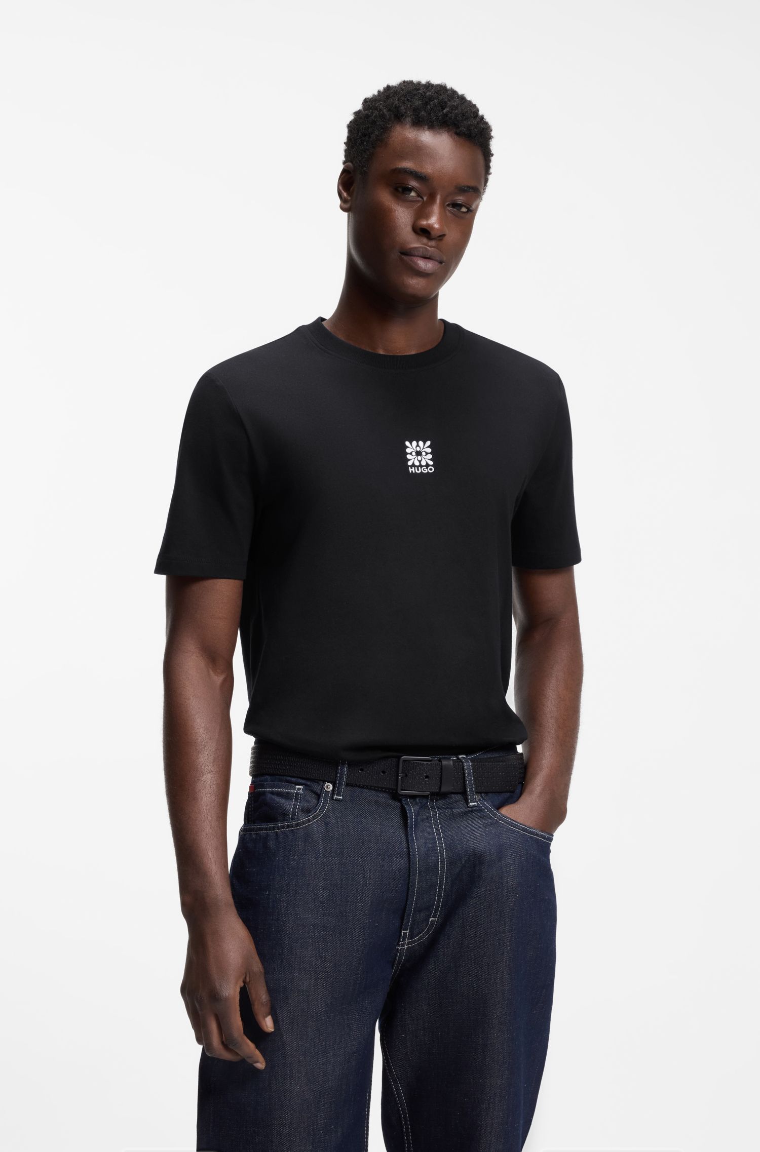 【HUGO雨果】徽标刺绣图案棉质平纹布 T 恤