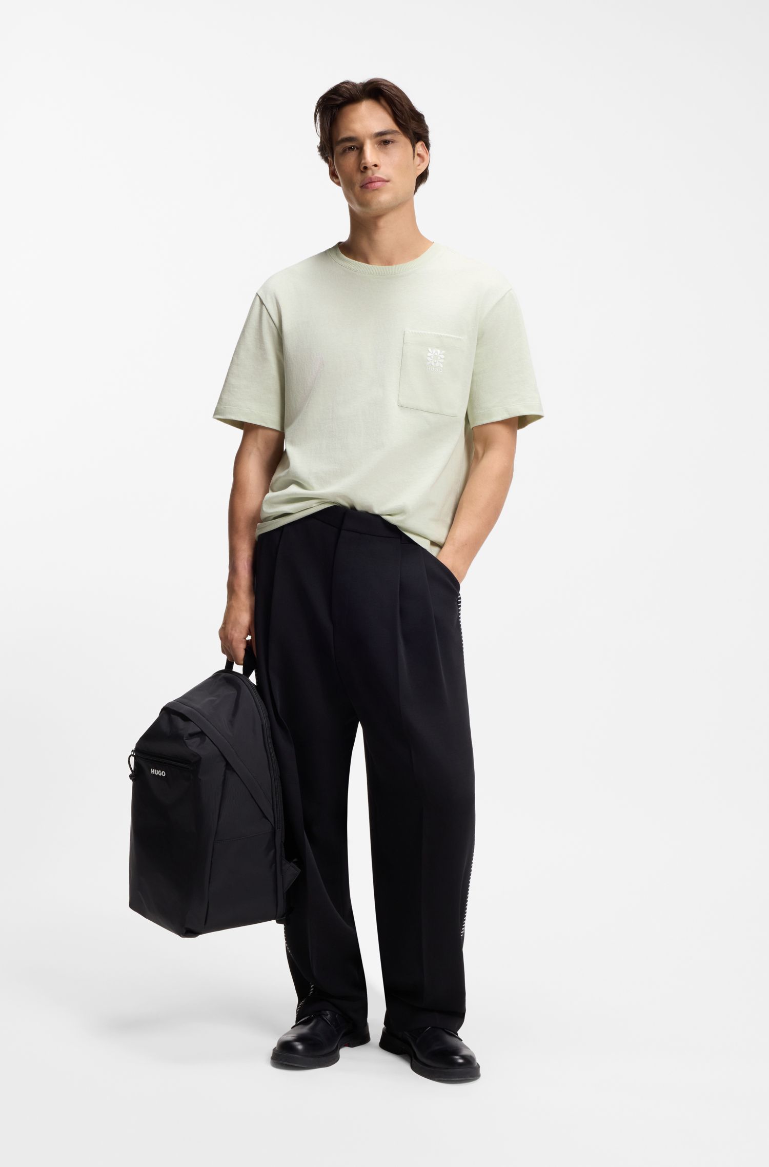 【HUGO雨果】刺绣徽标棉质平纹布 T 恤