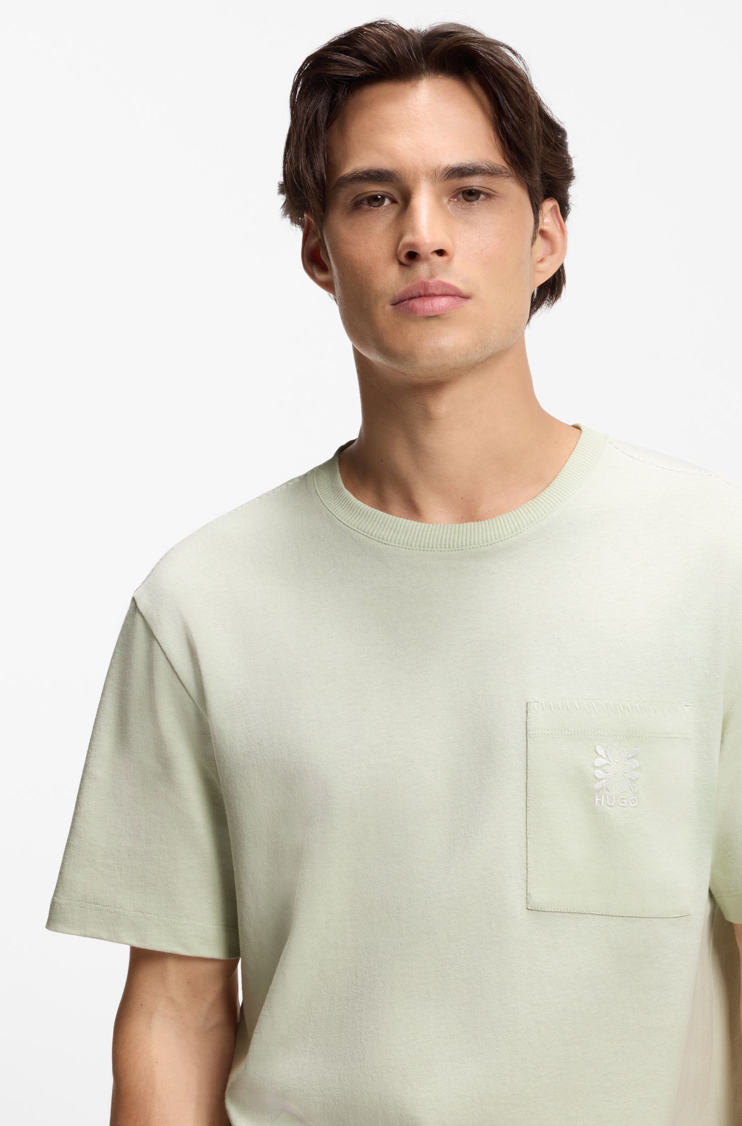 【HUGO雨果】刺绣徽标棉质平纹布 T 恤