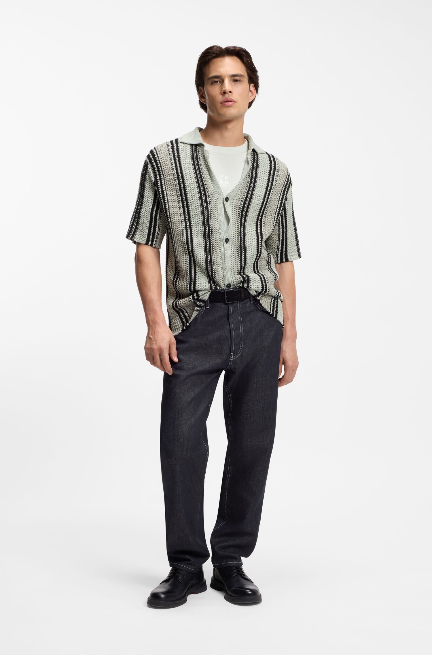 【HUGO雨果】深蓝色复古水洗锥形牛仔裤