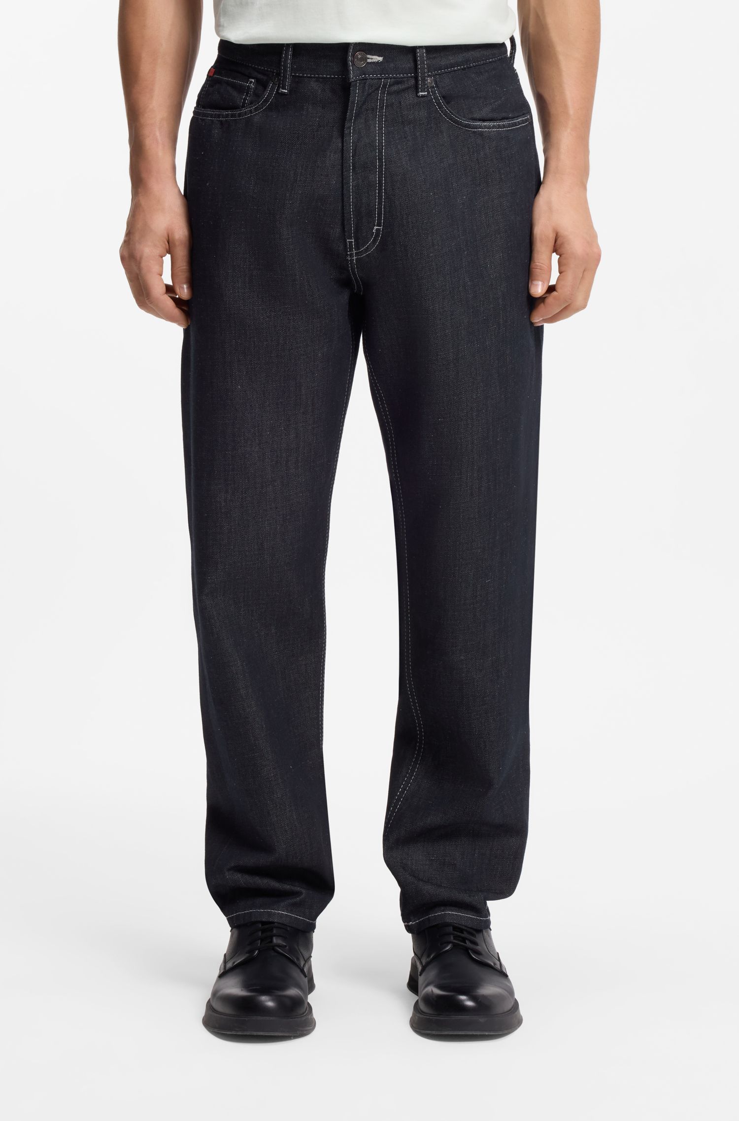 【HUGO雨果】深蓝色复古水洗锥形牛仔裤