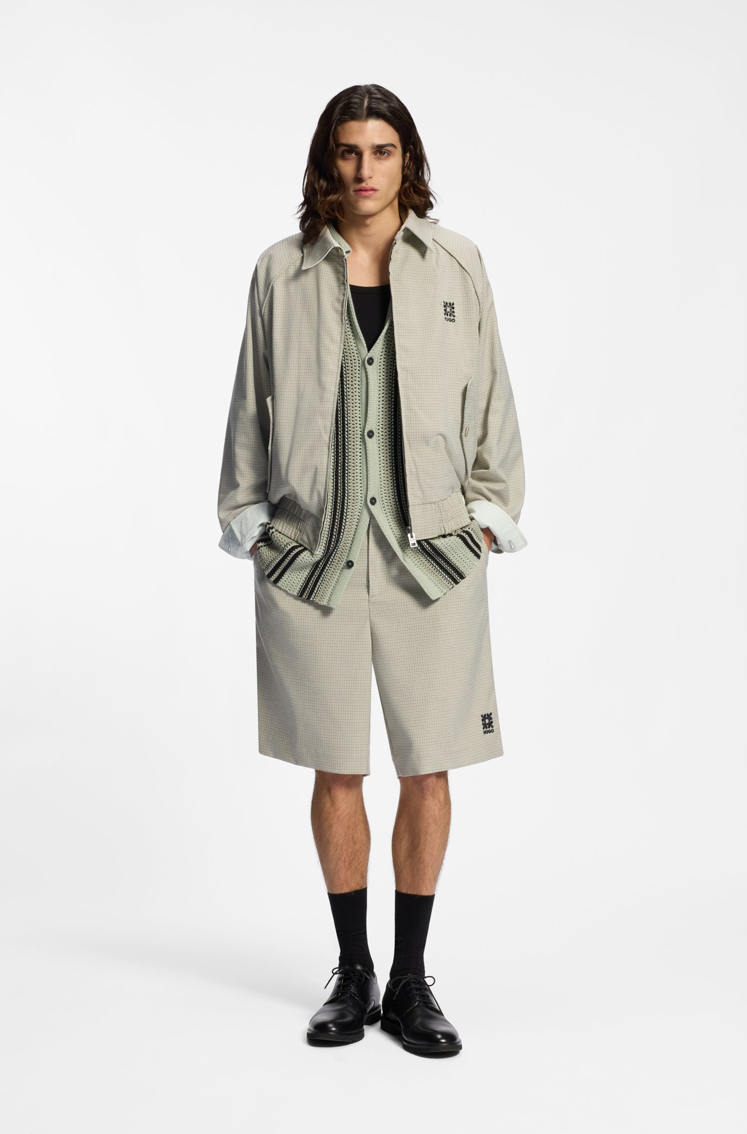 【HUGO雨果】千鸟格图案宽松版型短裤