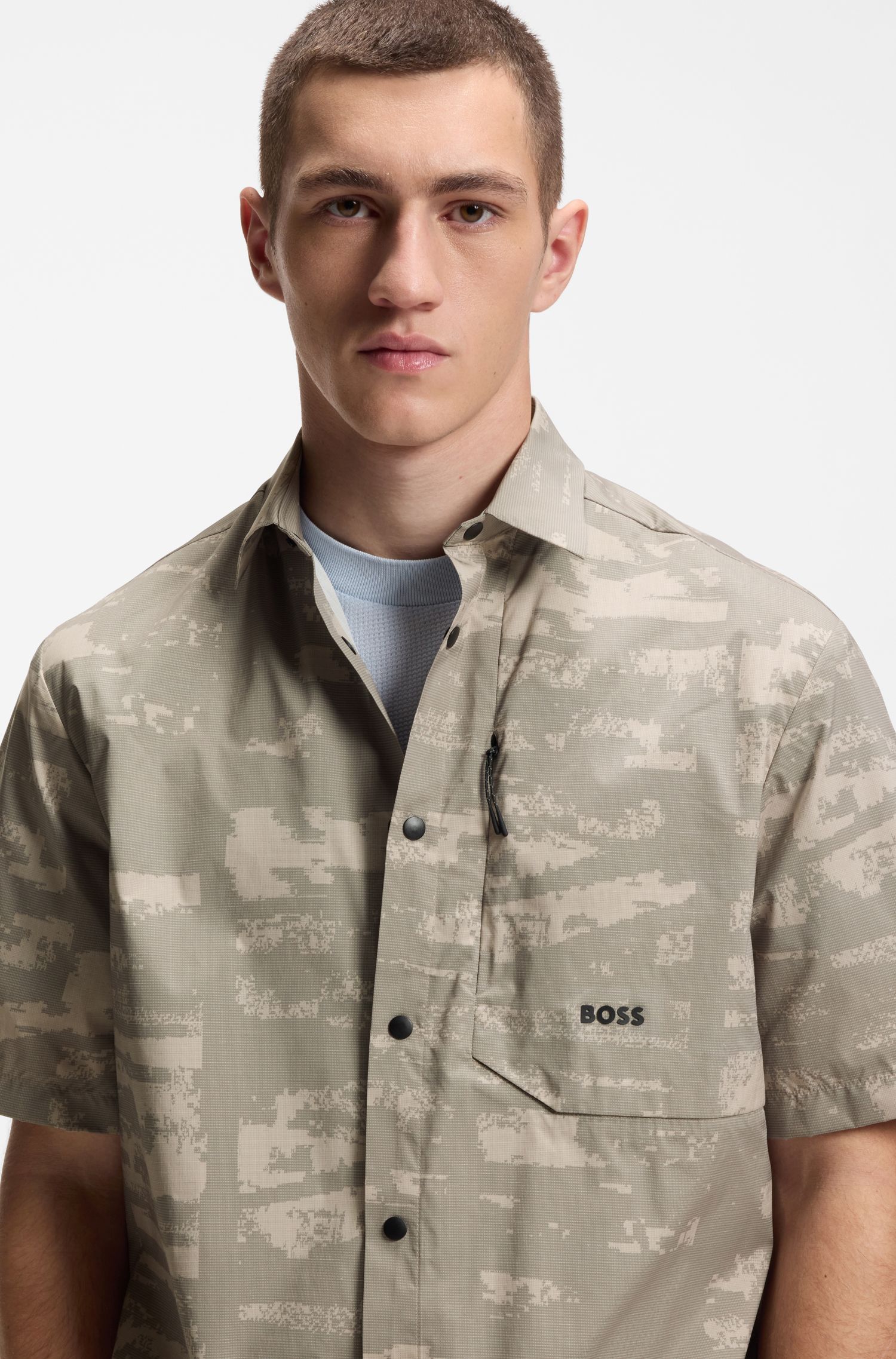 【BOSS博斯】拉链口袋印花防撕裂面料宽松版型衬衫