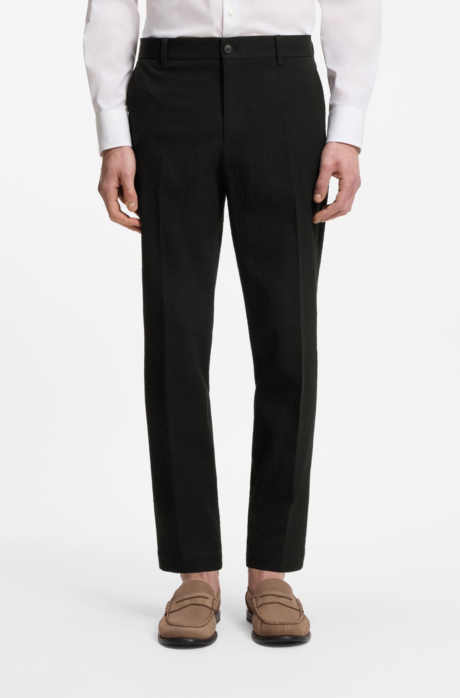 【BOSS博斯】弹力棉泡泡纱锥形长裤