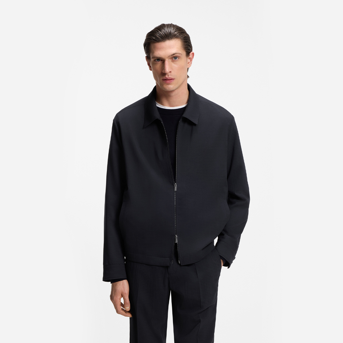 【BOSS博斯】羊毛混纺宽松版型便携外套衬衫