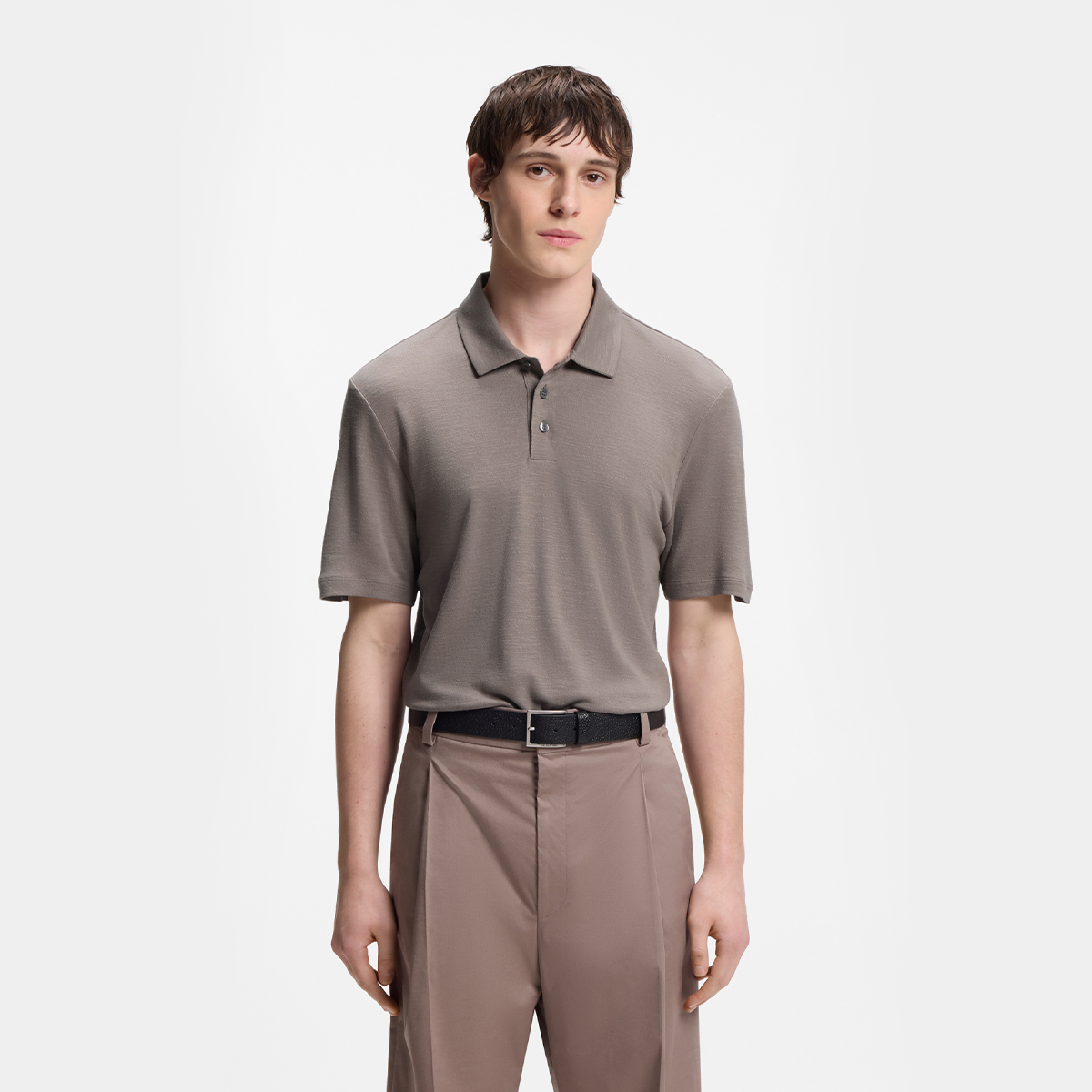 【HUGO雨果】竹节纹双面布修身Polo衫