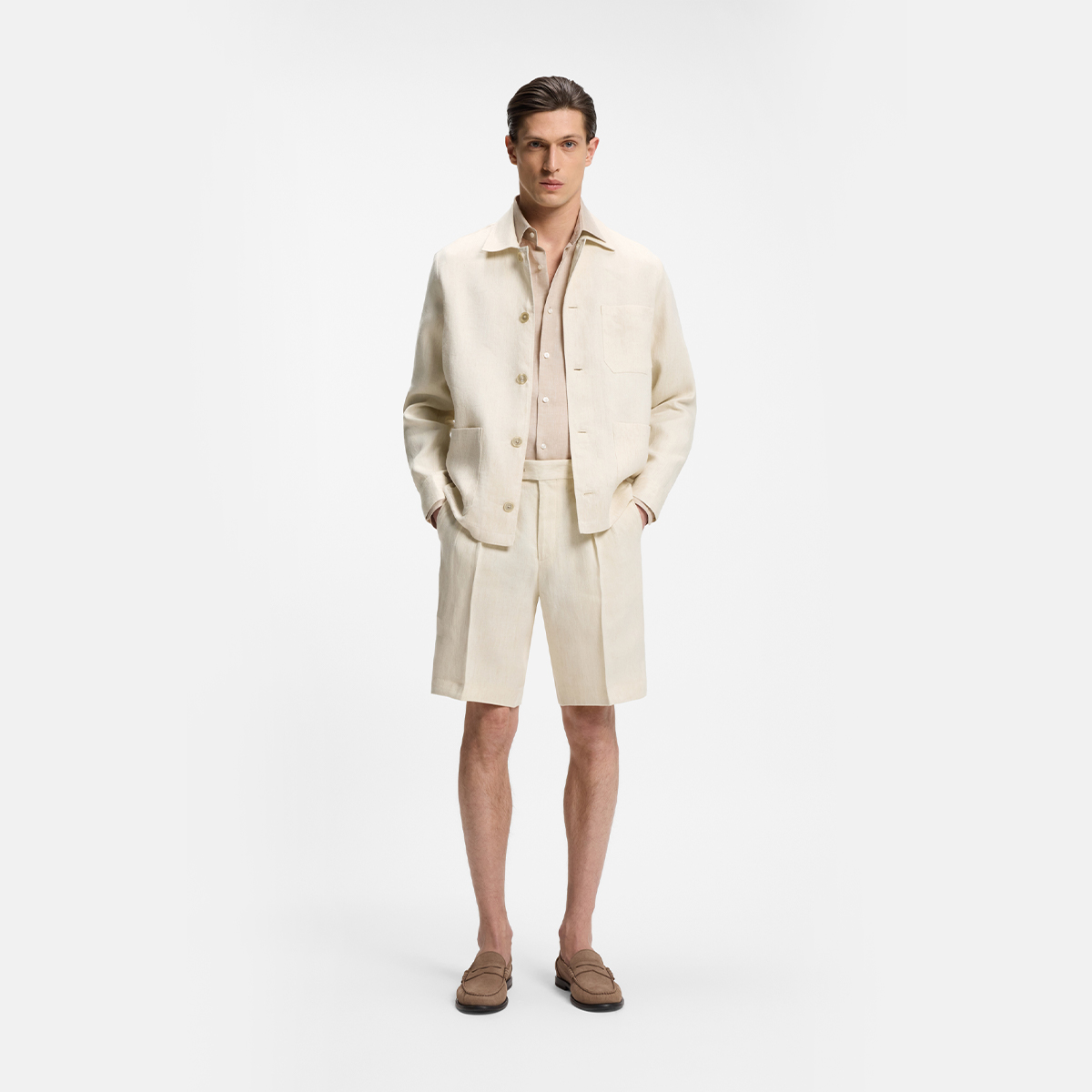 【BOSS博斯】意大利产亚麻斜纹布宽松版型外套衬衫