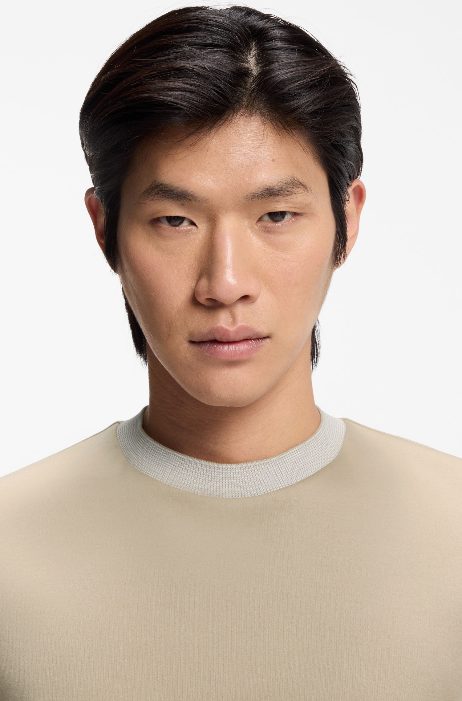 【BOSS博斯】撞色镶边丝光棉修身T恤