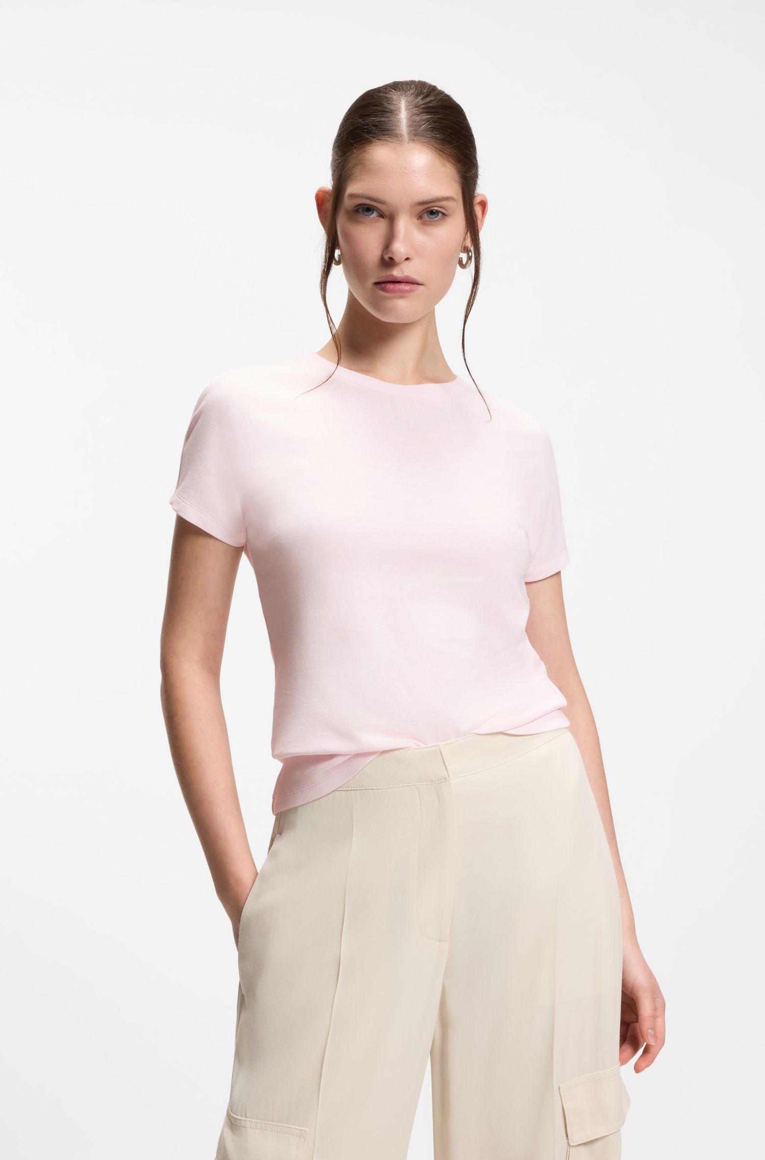 【BOSS博斯】亮光滚边棉质绉布T恤