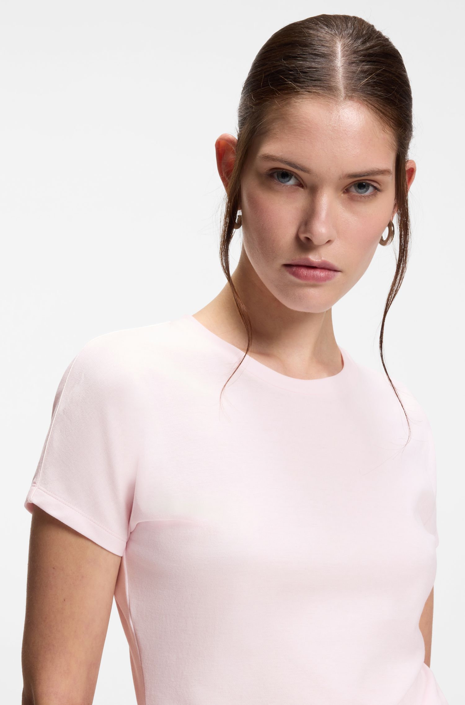 【BOSS博斯】亮光滚边棉质绉布T恤