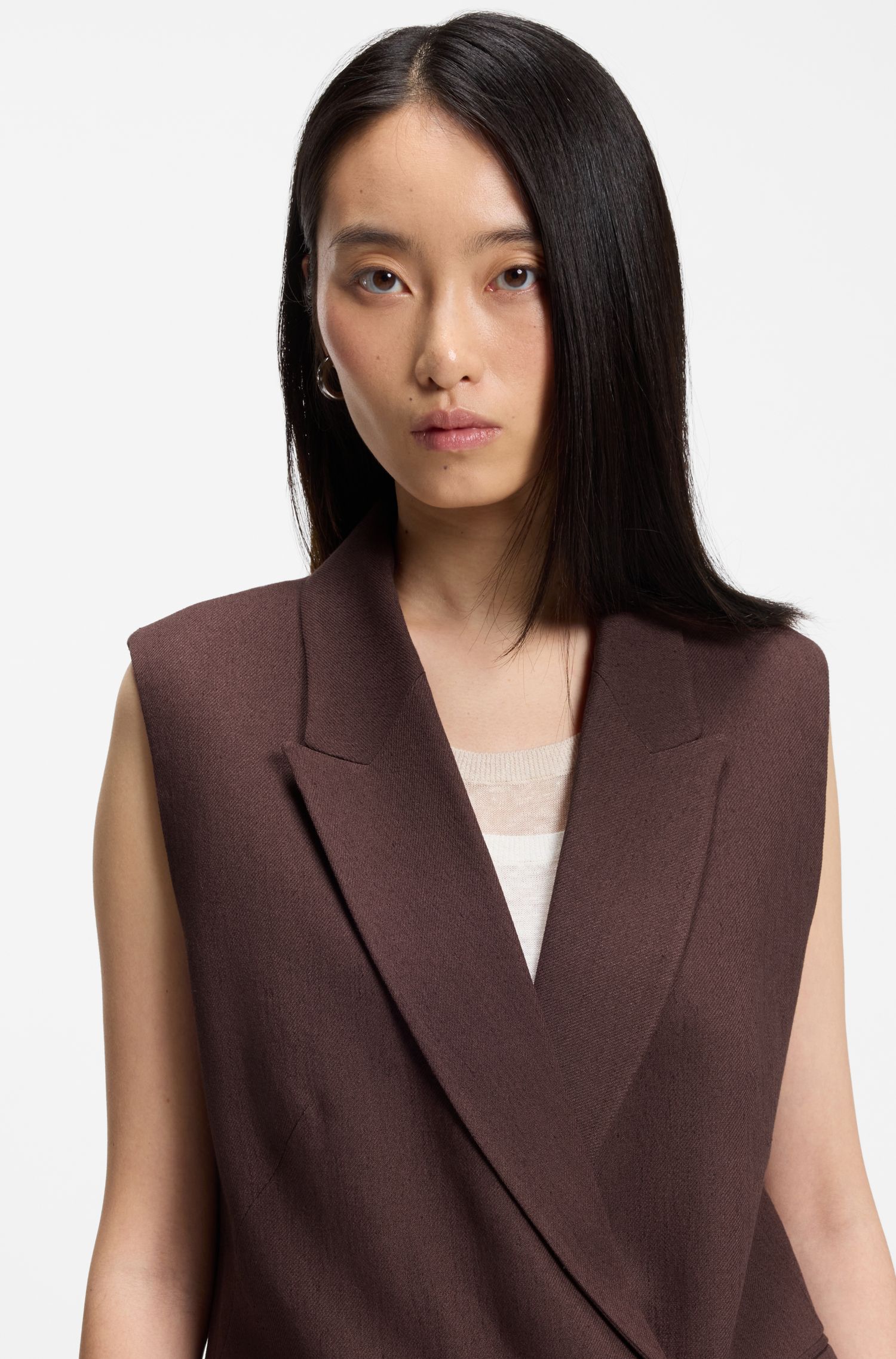 【BOSS博斯】亚麻混纺无袖宽松版型西装外套