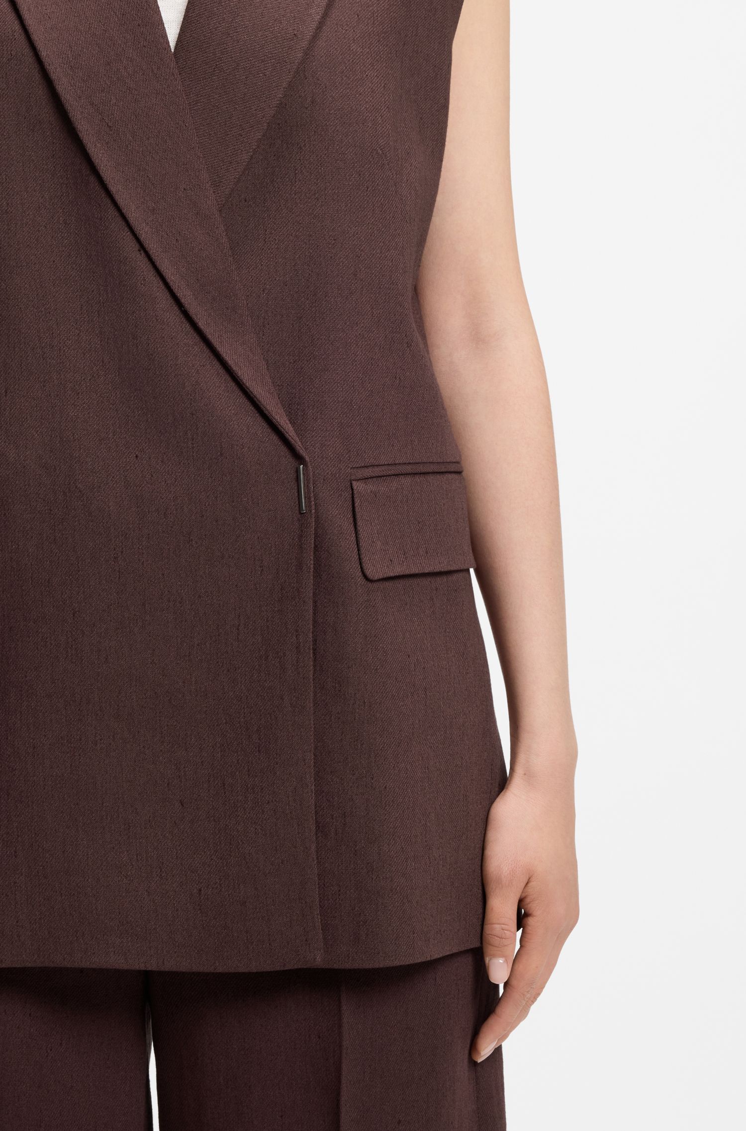 【BOSS博斯】亚麻混纺无袖宽松版型西装外套