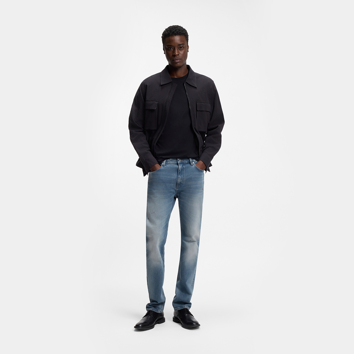 【HUGO雨果】灰蓝色修身舒适弹力牛仔裤