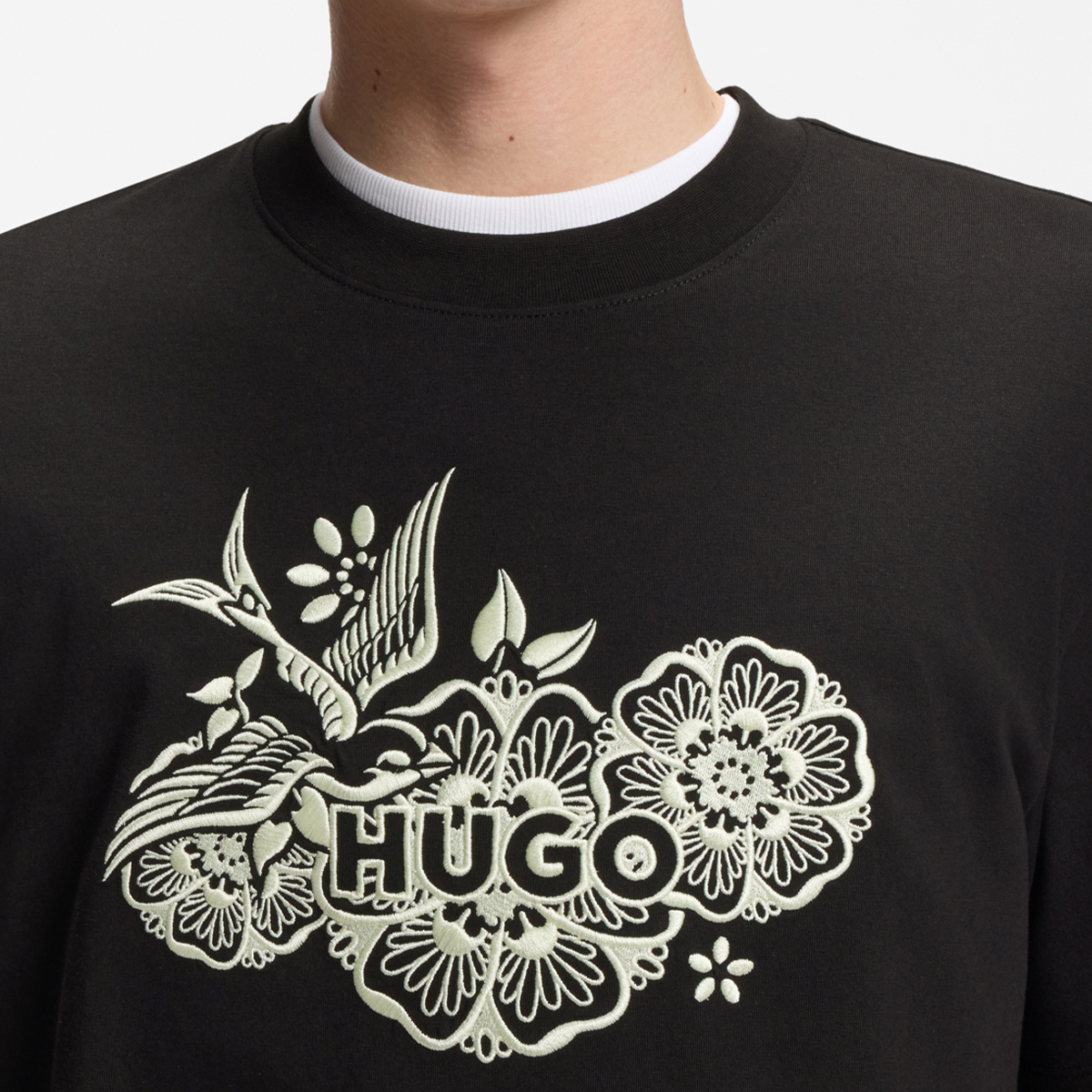 【HUGO雨果】带刺绣图案的棉质平纹针织 T 恤