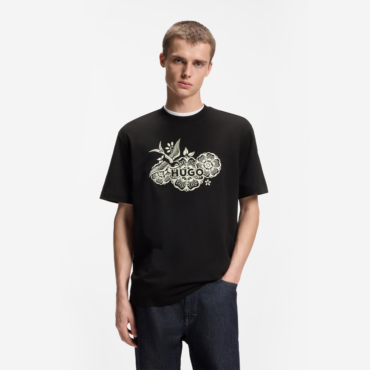 【HUGO雨果】带刺绣图案的棉质平纹针织 T 恤