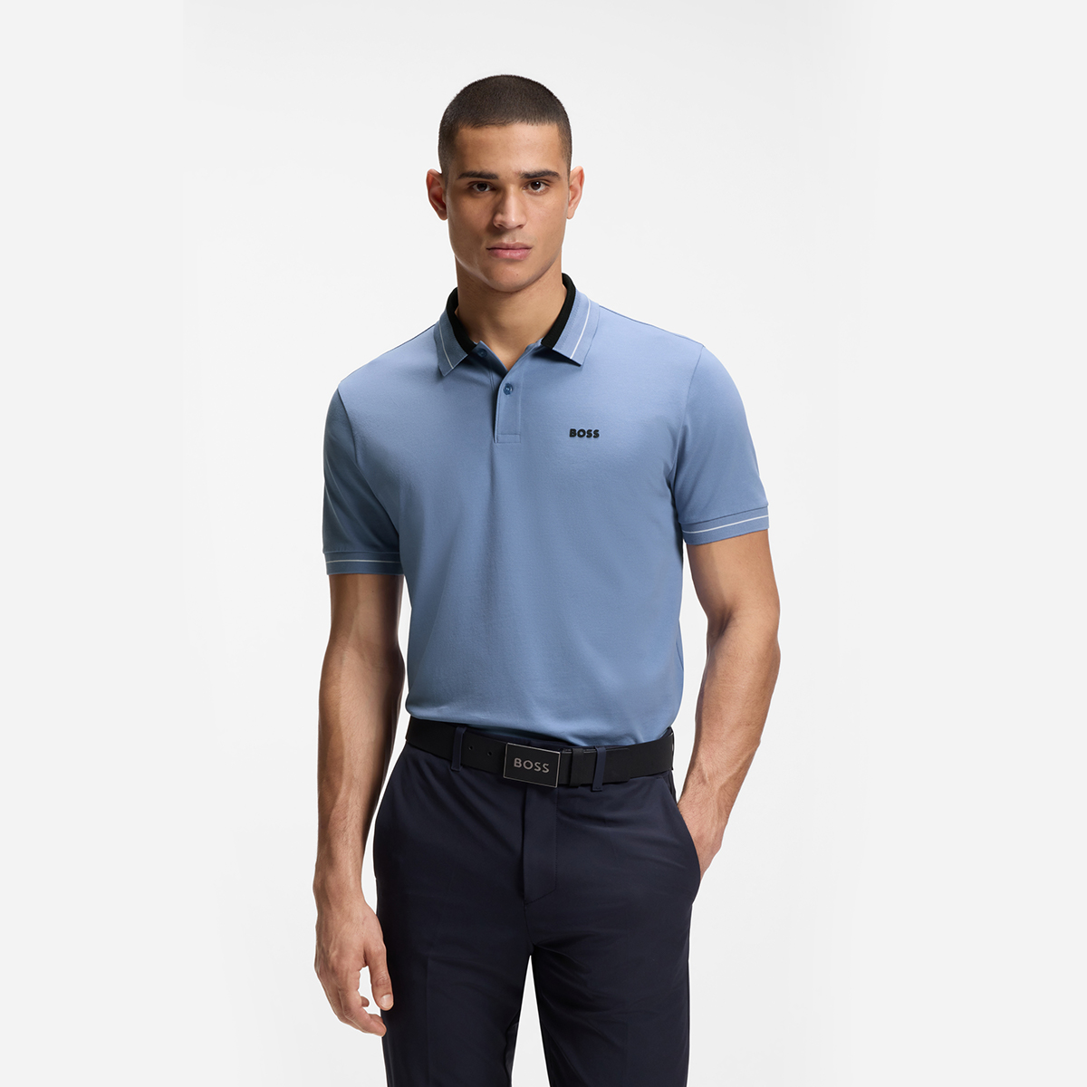 【BOSS博斯】条纹饰边弹力棉 Polo 衫