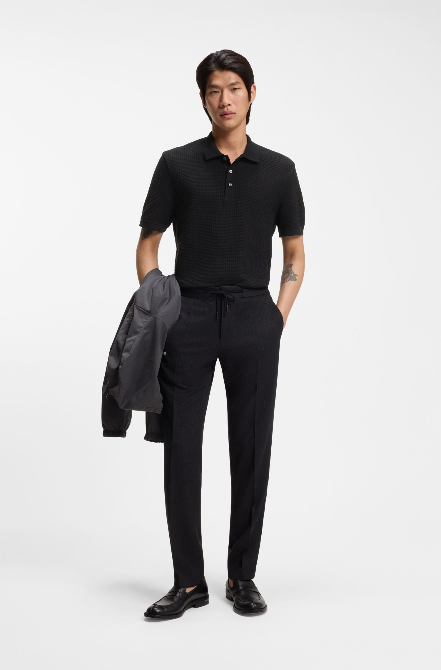 【BOSS博斯】编织纹理丝光棉质 Polo 衫