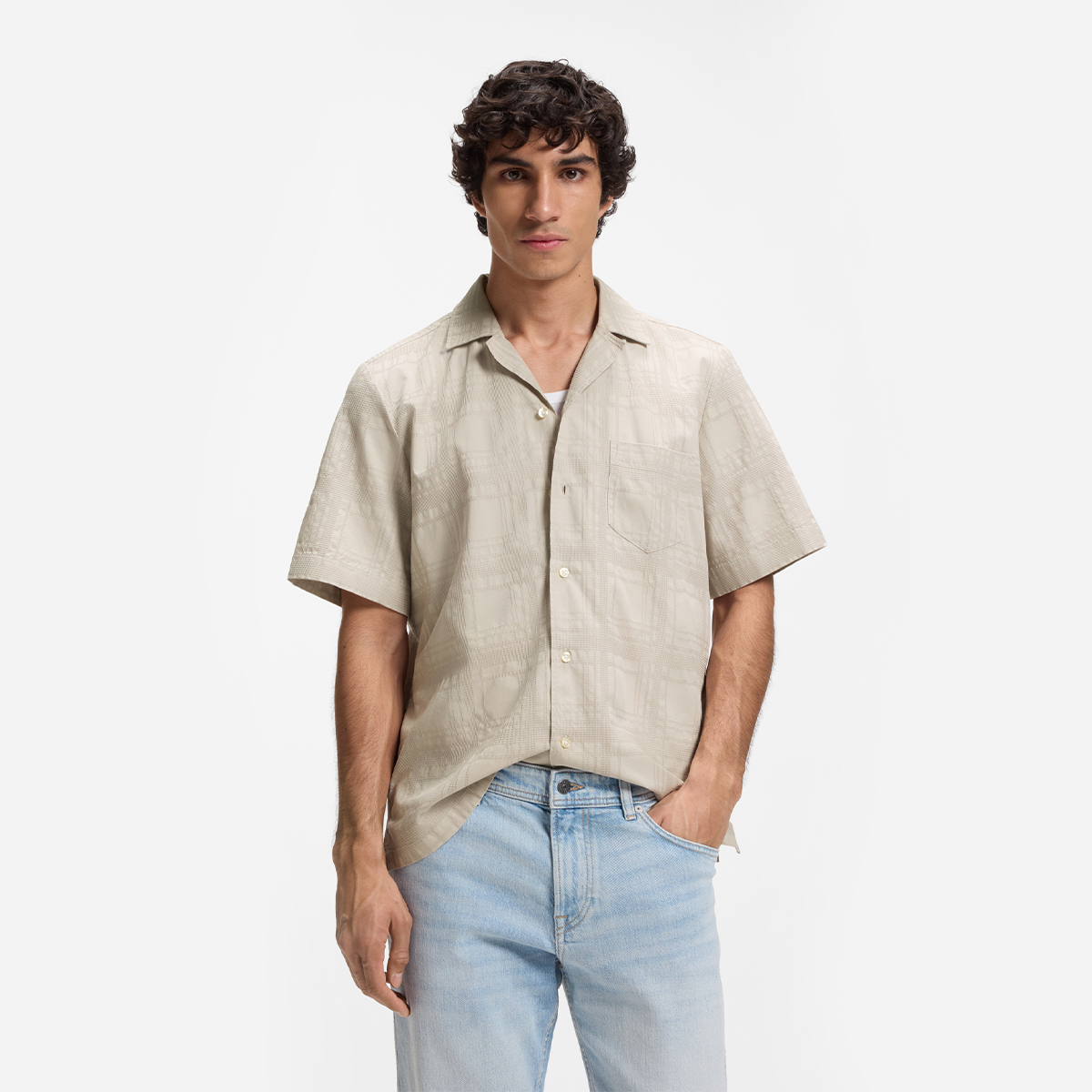 【BOSS博斯】格纹棉质多臂提花常规版衬衫