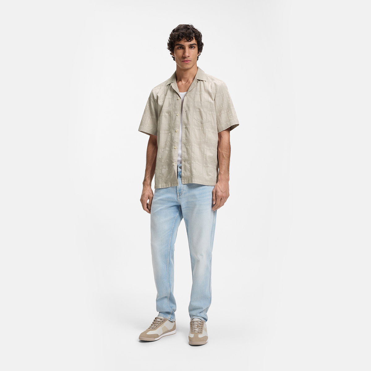 【BOSS博斯】格纹棉质多臂提花常规版衬衫