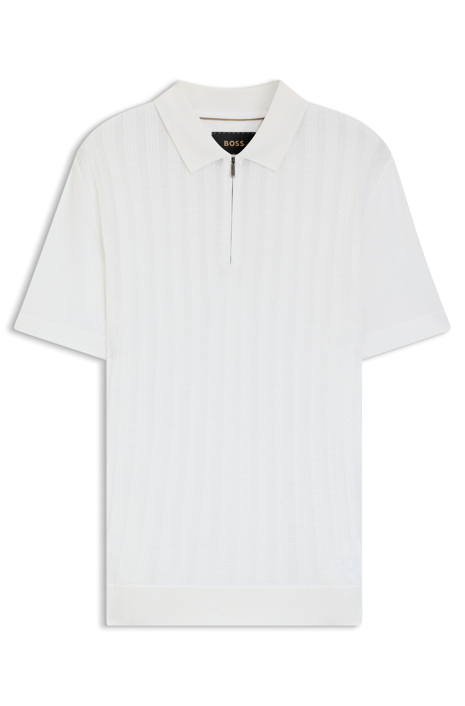 【BOSS博斯】棉与真丝混纺拉链领口 Polo 衫