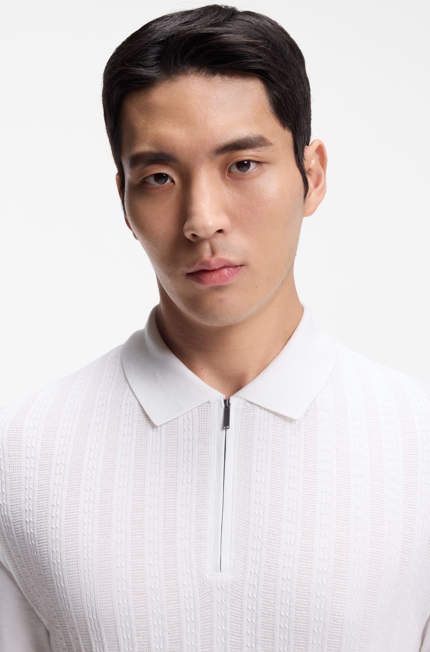 【BOSS博斯】棉与真丝混纺拉链领口 Polo 衫