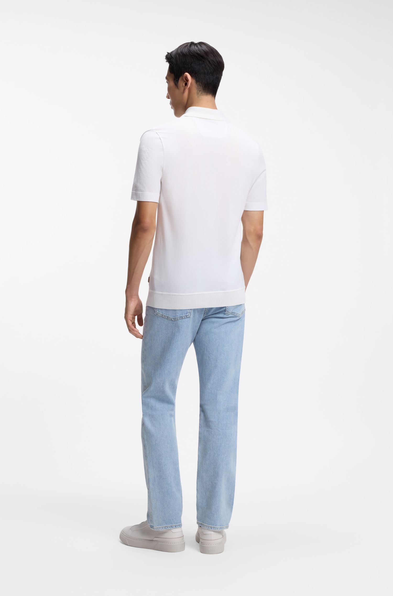 【BOSS博斯】棉与真丝混纺拉链领口 Polo 衫