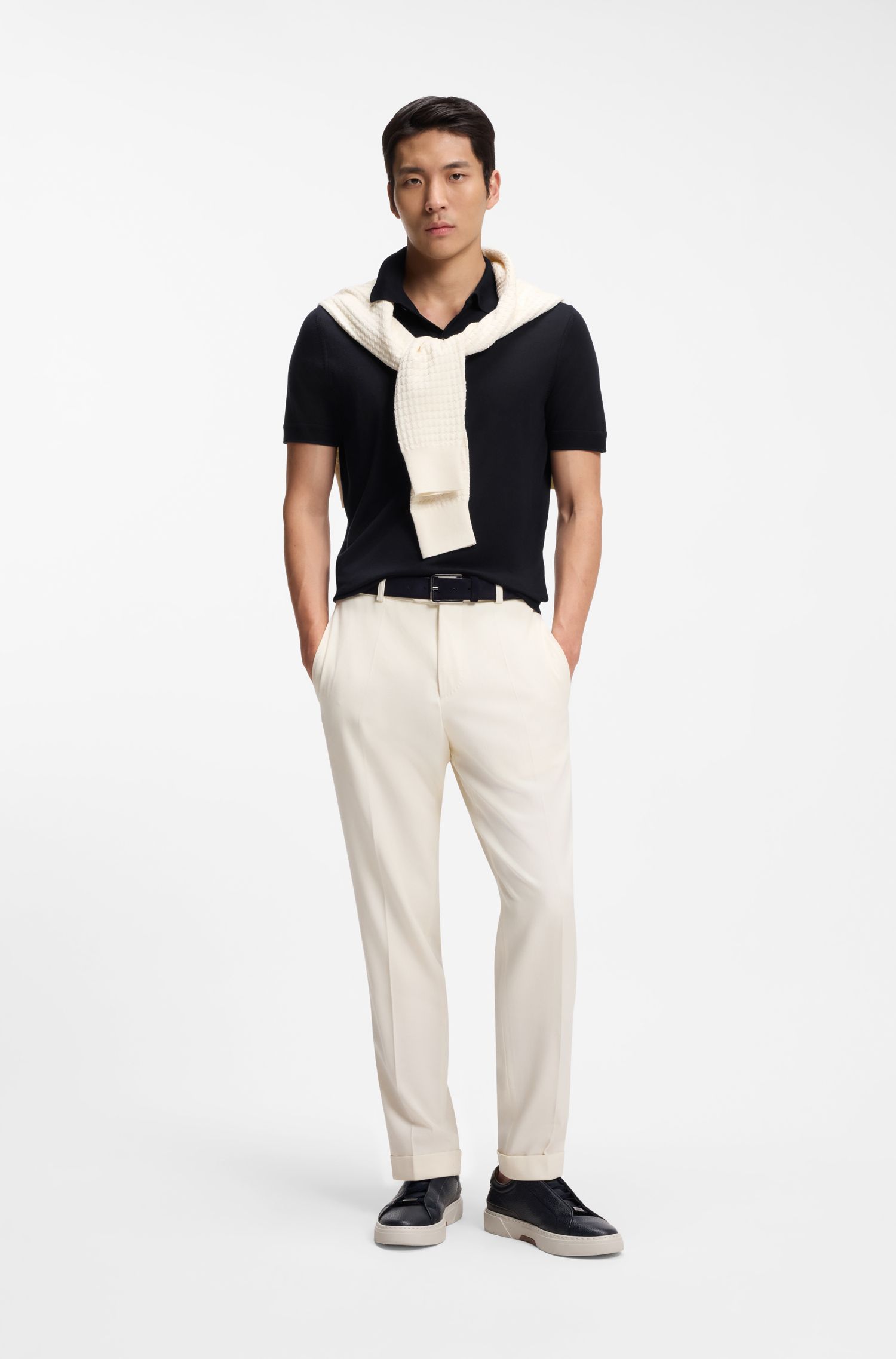 【BOSS博斯】针织真丝 Polo 领毛衣