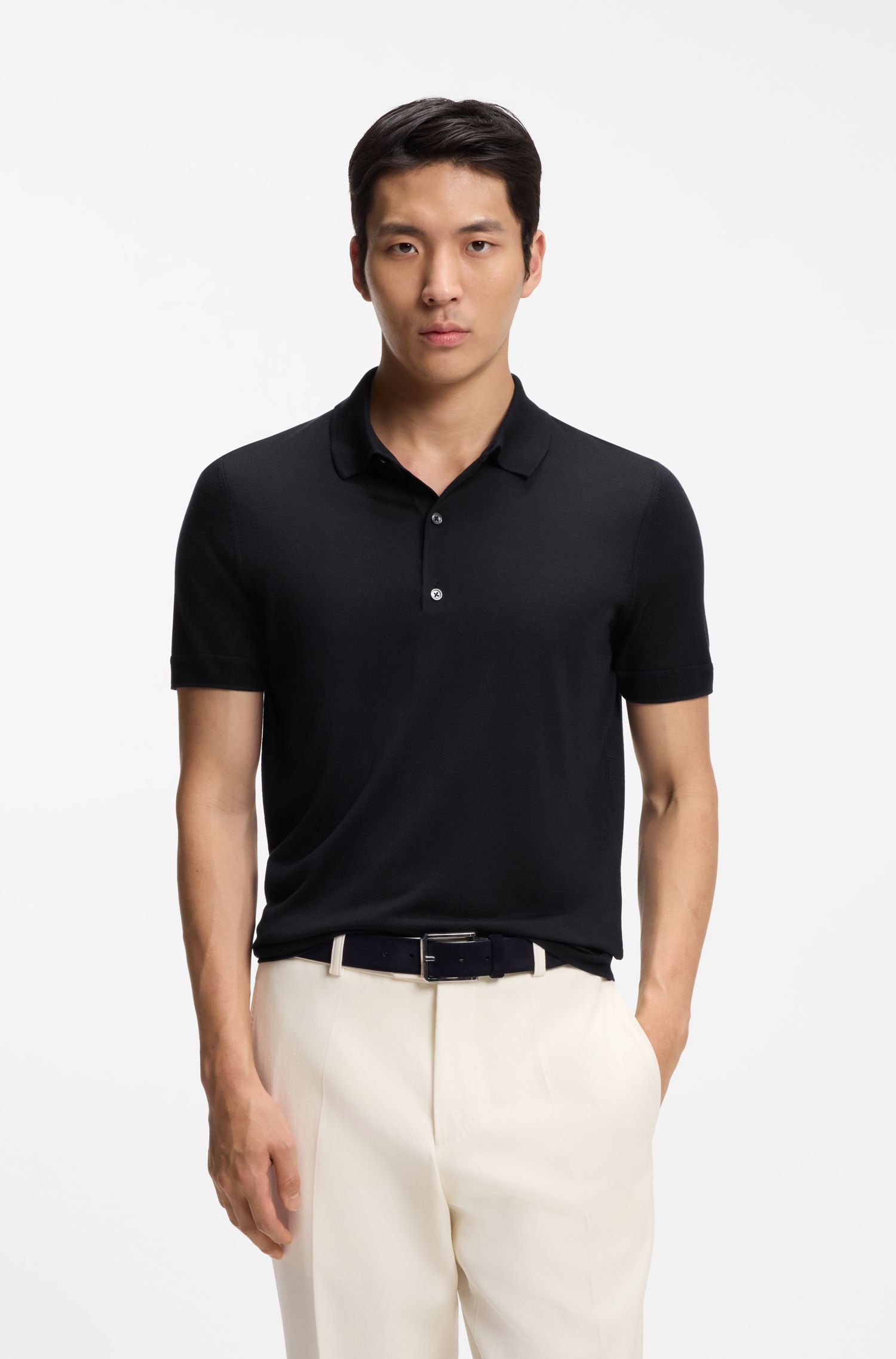 【BOSS博斯】针织真丝 Polo 领毛衣