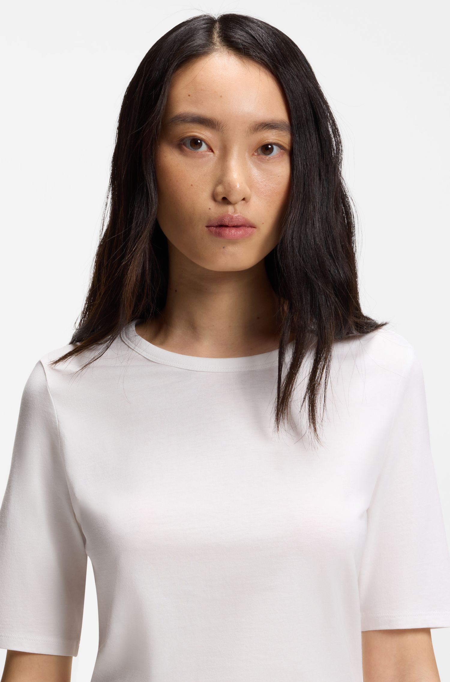 【BOSS博斯】莫代尔、真丝和棉质混纺修身 T 恤