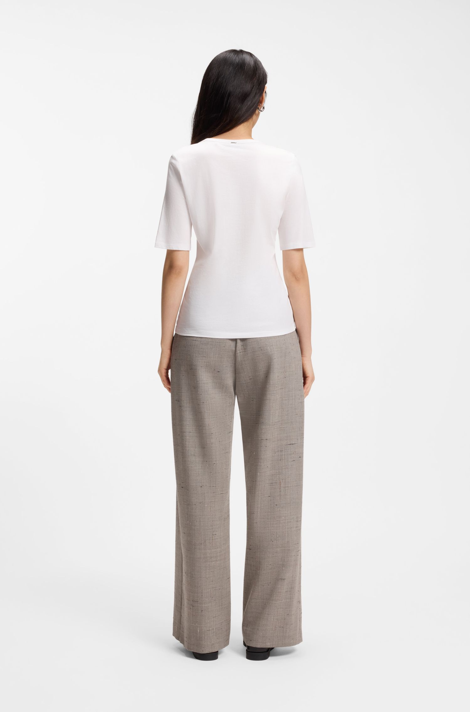 【BOSS博斯】莫代尔、真丝和棉质混纺修身 T 恤