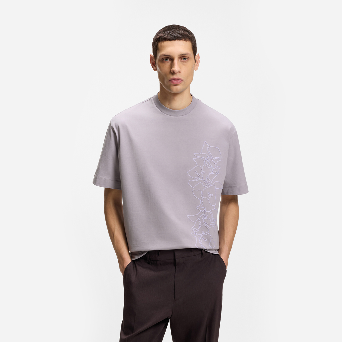 【BOSS博斯】花卉艺术图案棉质平纹布宽松版型 T 恤