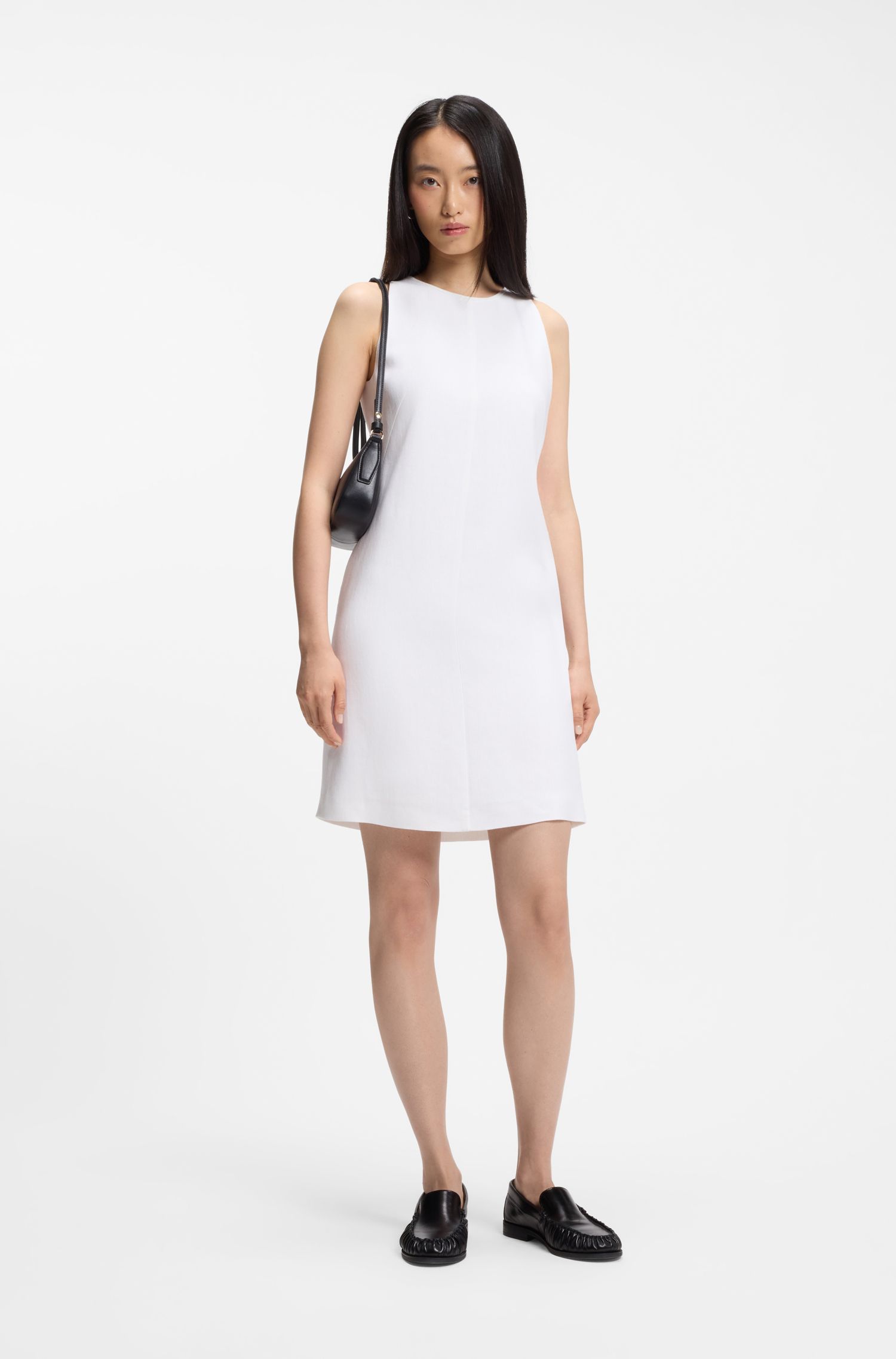 【BOSS博斯】亚麻混纺无袖直筒连衣裙